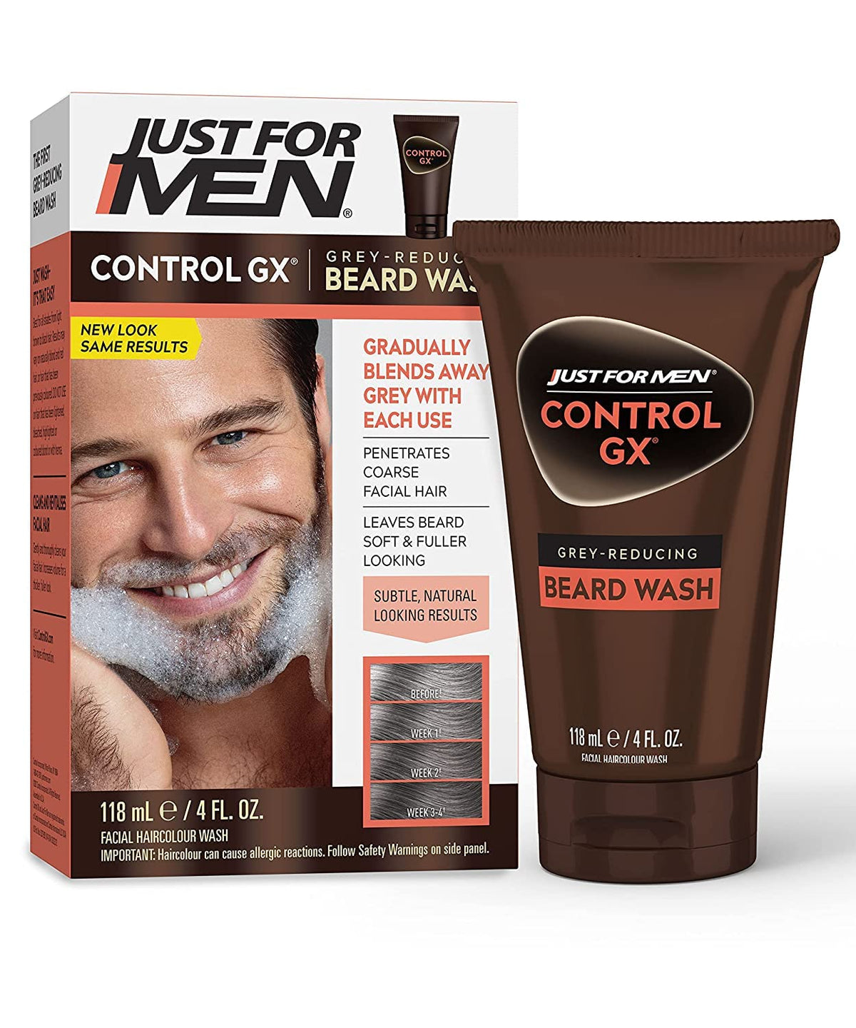 White Smoke Just for Men Control GX Grey Reducing Beard Wash with Keratin, 4 Fl Oz (Packaging May Vary) - 6 Pack
