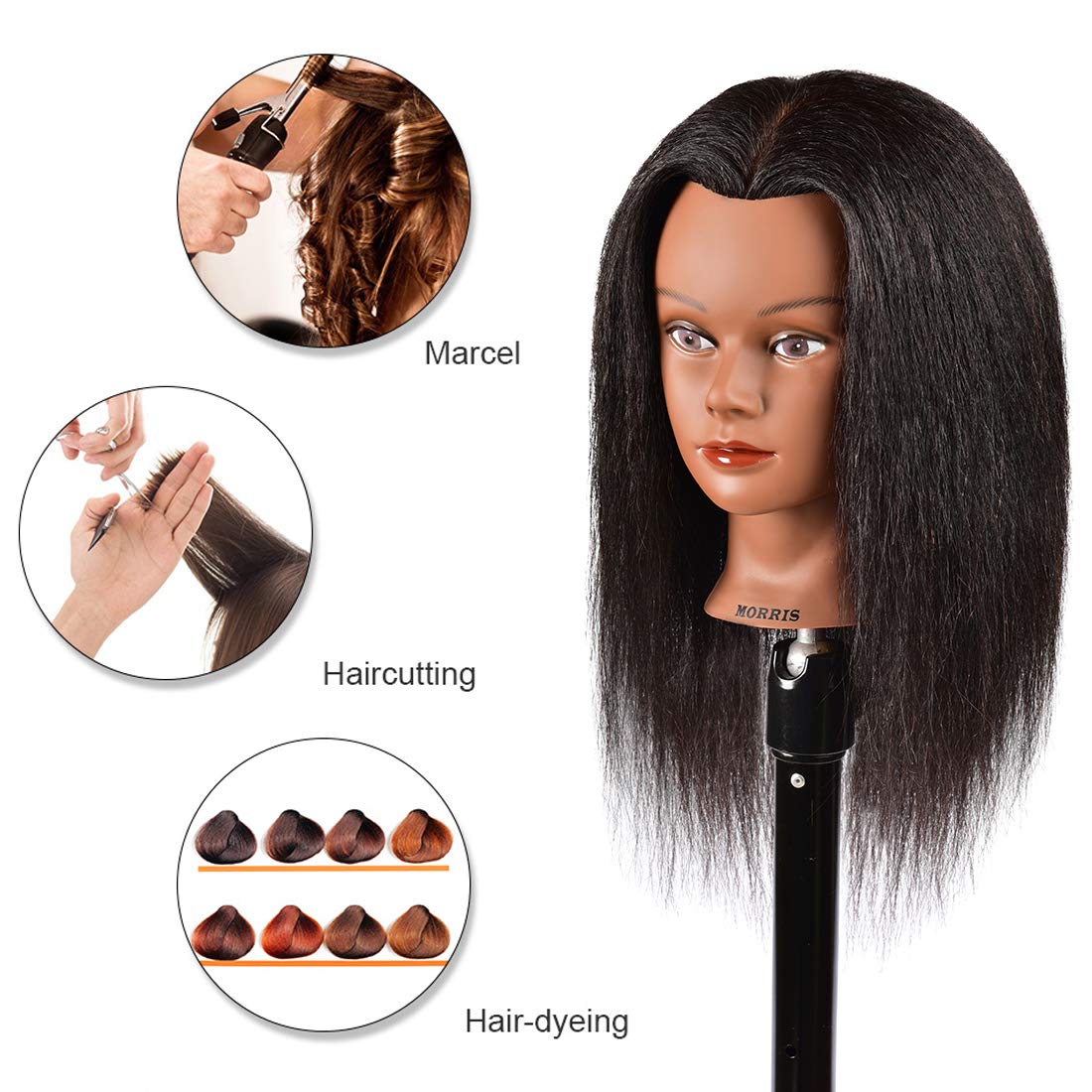White Smoke Mannequin Head 100% Real Hair Afro Mannequin Head Hair Styling Hairdresser Training Head Manikin Cosmetology Doll Head for Practice Cutting Braiding with Free Clamp Stand