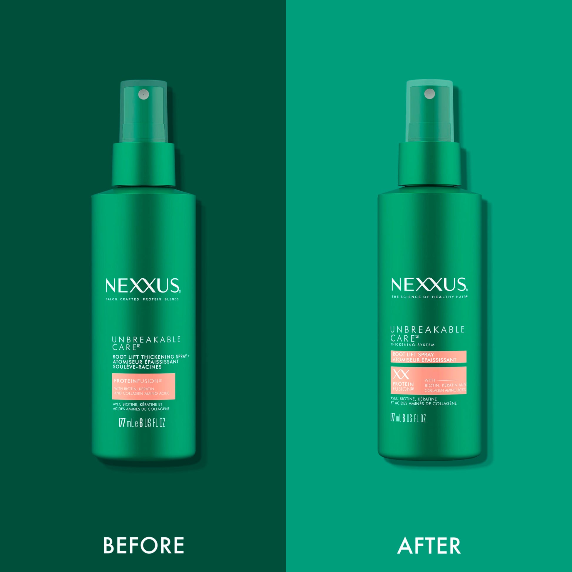 Dark Cyan Nexxus Root Lift Thickening Spray Unbreakable Care with ProteinFusion Blend of Biotin, Keratin & Collagen Amino Acids, 6 oz