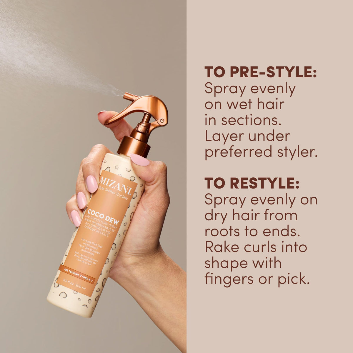 Gray Mizani Style Shifter Coco Dew (P) restyling Spray – For Curly Hair