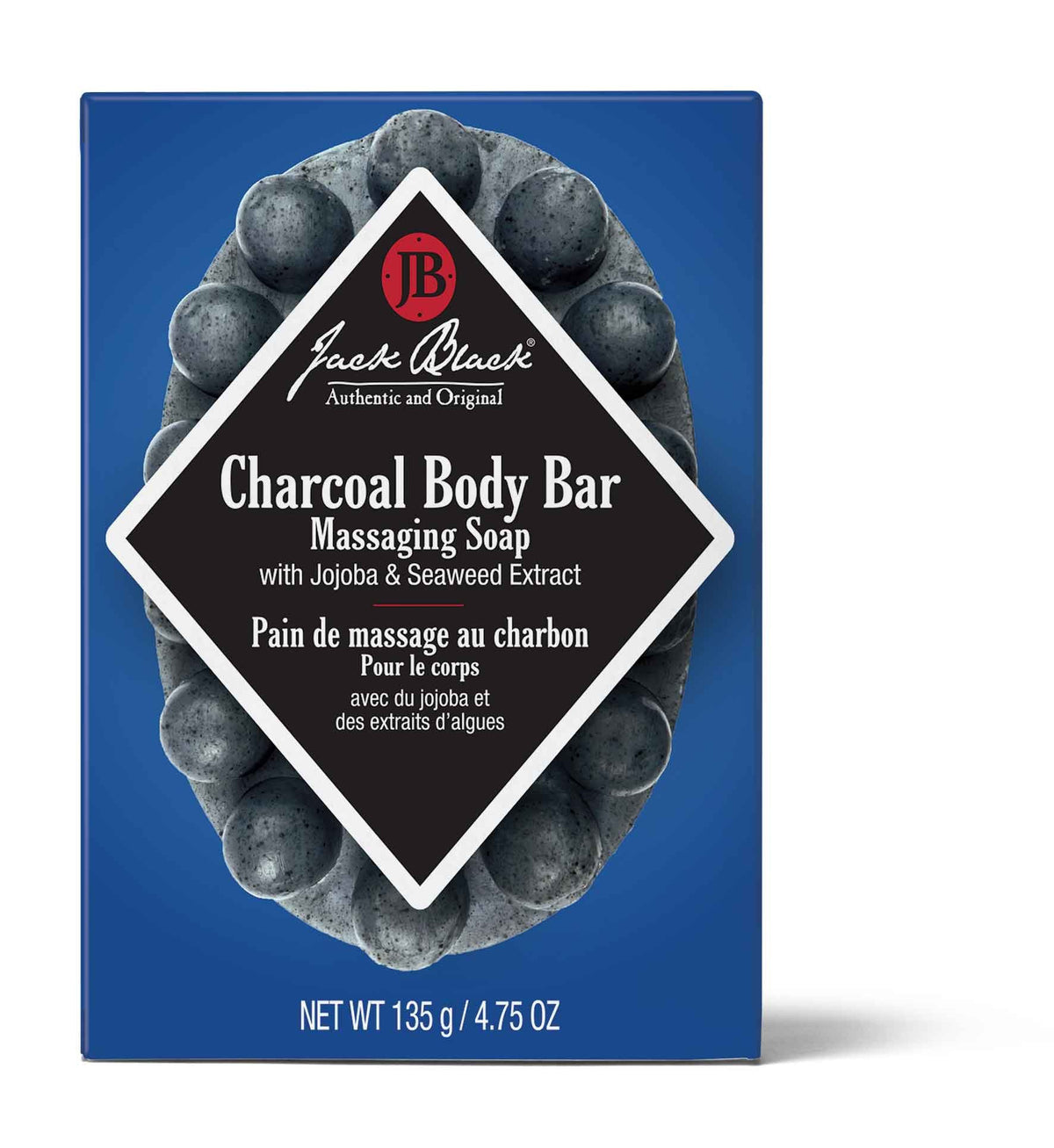 White Smoke Jack Black Charcoal Body Bar Massaging Soap, Mens Bar Soap, 4.75 oz