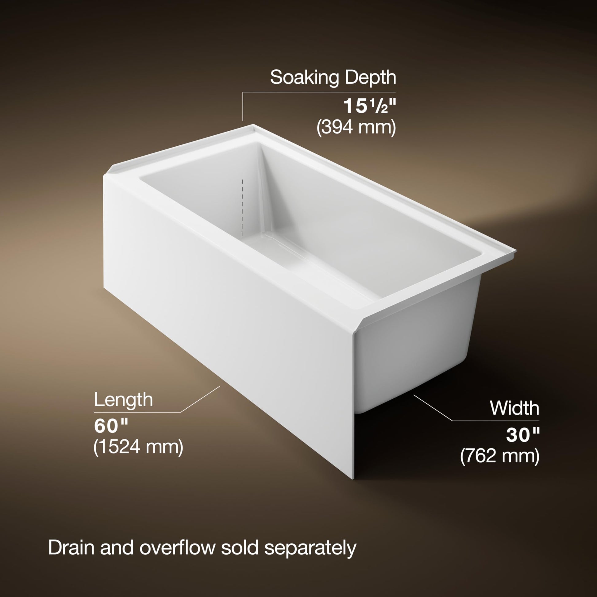 Black Kohler 60" x 30" alcove bath with integral apron, integral flange, and right-hand drain