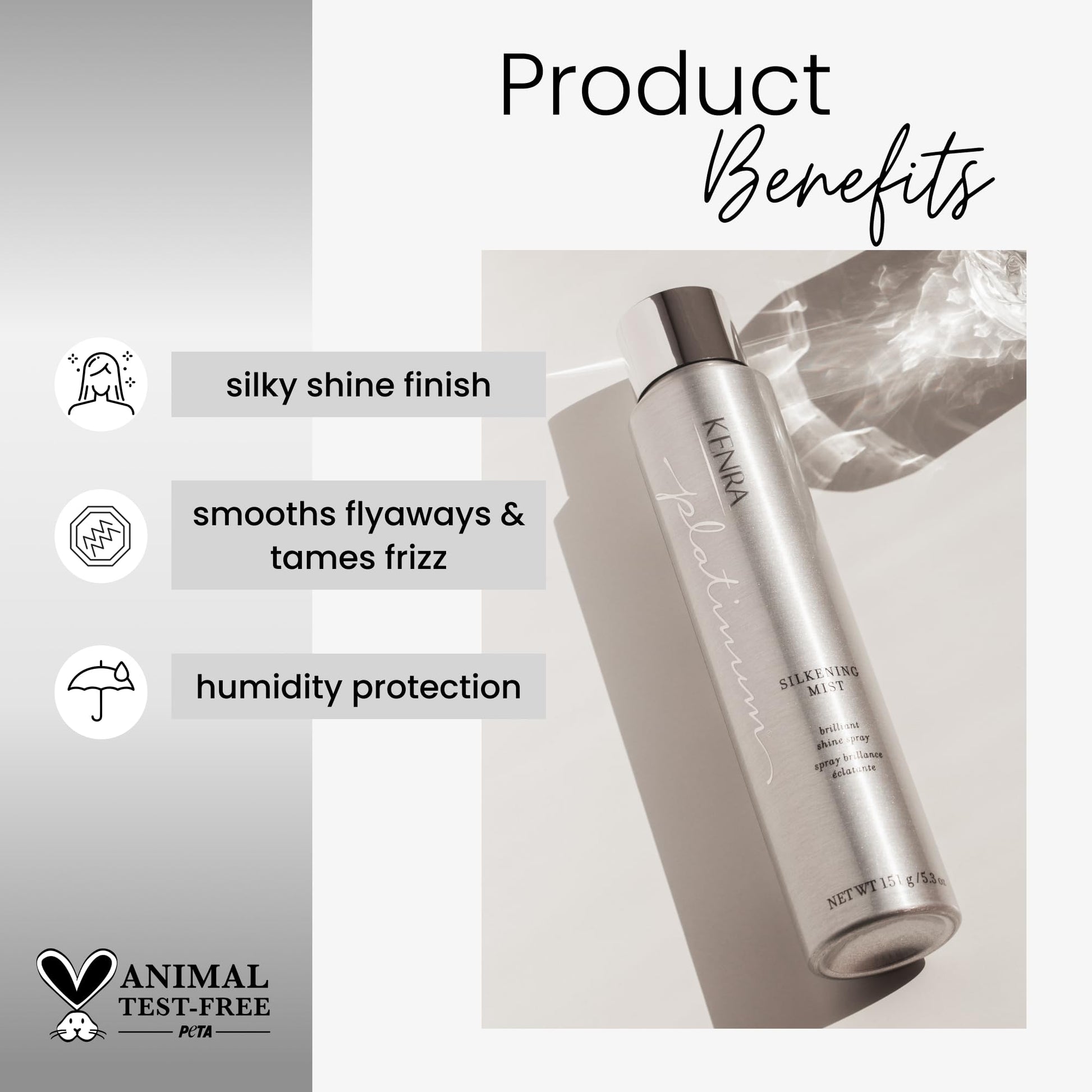White Smoke Kenra Platinum Silkening Mist 50% | Brilliant Shine Spray | Smooths Flyaways, Detangles and Tames Frizz | Humidity Protection | All Hair Types | 5.3 oz (2-Pack)