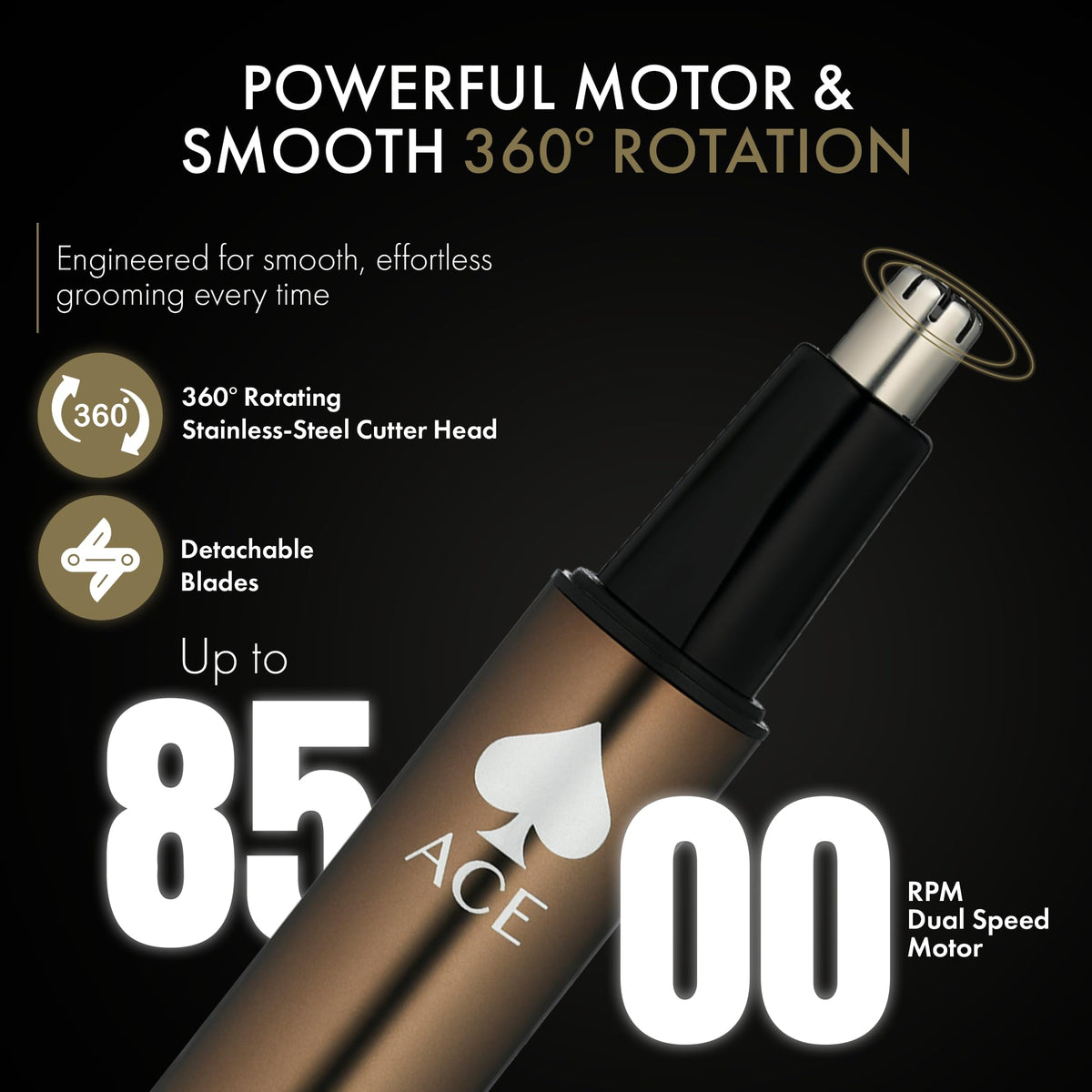 Black StyleCraft Ace Ear & Nose Hair Trimmer for Men Rechargeable Up to 8,500 RPM