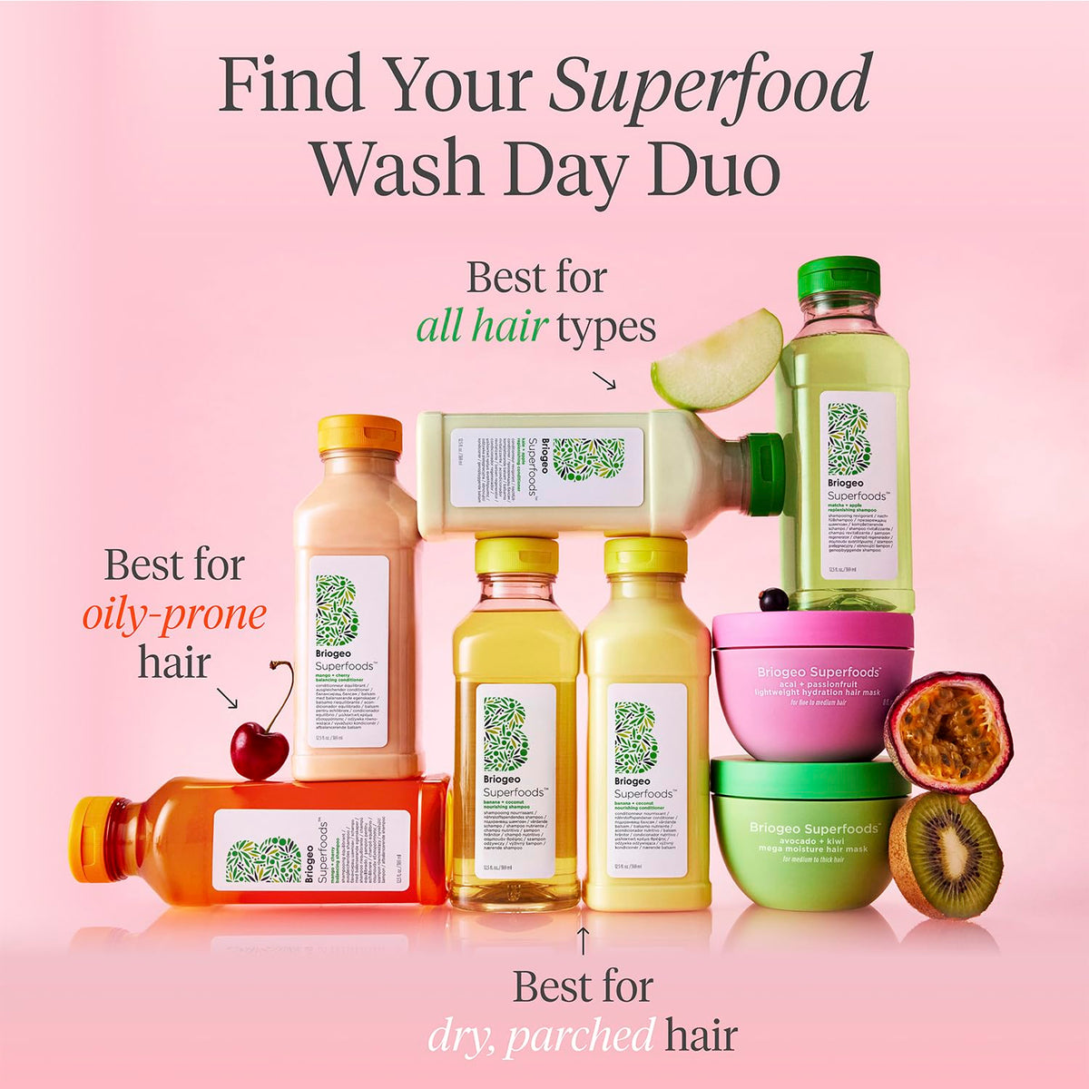 Pink Briogeo Superfoods Acai + Passionfruit Lightweight Hydration Hair Mask – Deep Conditioner for Fine Hair, Boosts Shine & Softness, Weightless Moisture, Vegan & Cruelty-Free