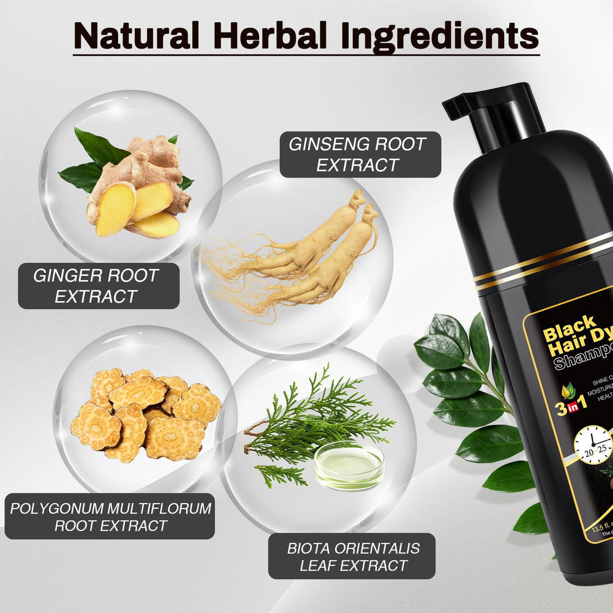 Light Gray Black Hair Dye Shampoo 3 in 1 Champu Para Canas for Gray Hair Coverage, Natural and Herbal Color Shampoo for Women
