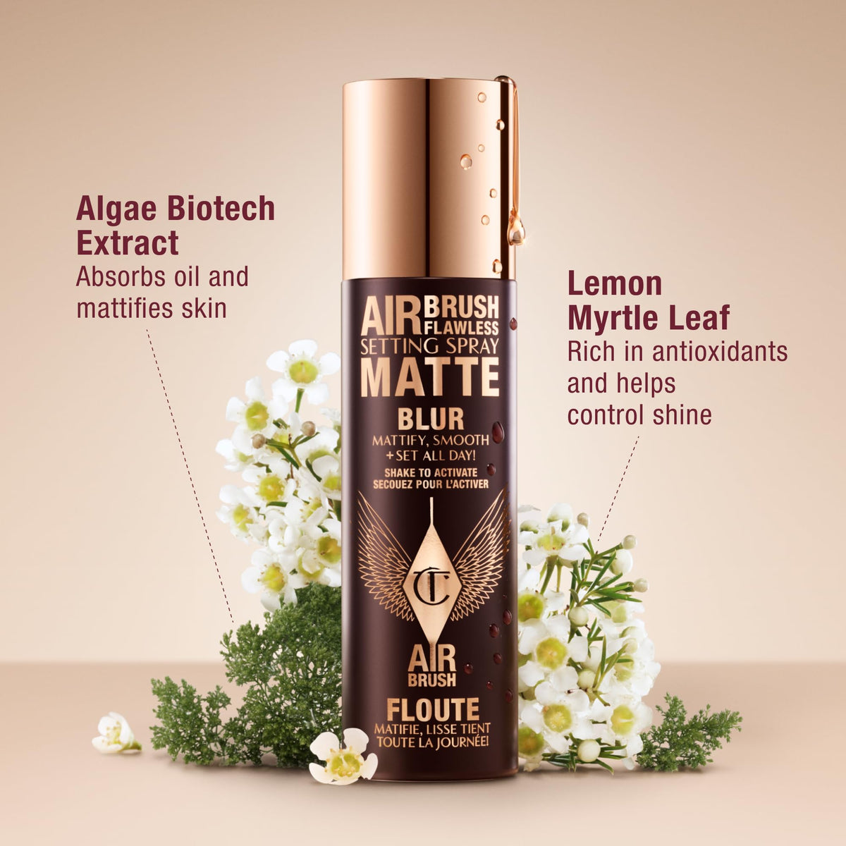 Light Gray Charlotte Tilbury Airbrush Flawless Matte Setting Spray – Ulta-Fine Mist to Prime & Set Makeup Up to 16Hr – Oil and Shine Control with Blurring Matte Finish, Humidity & Waterproof