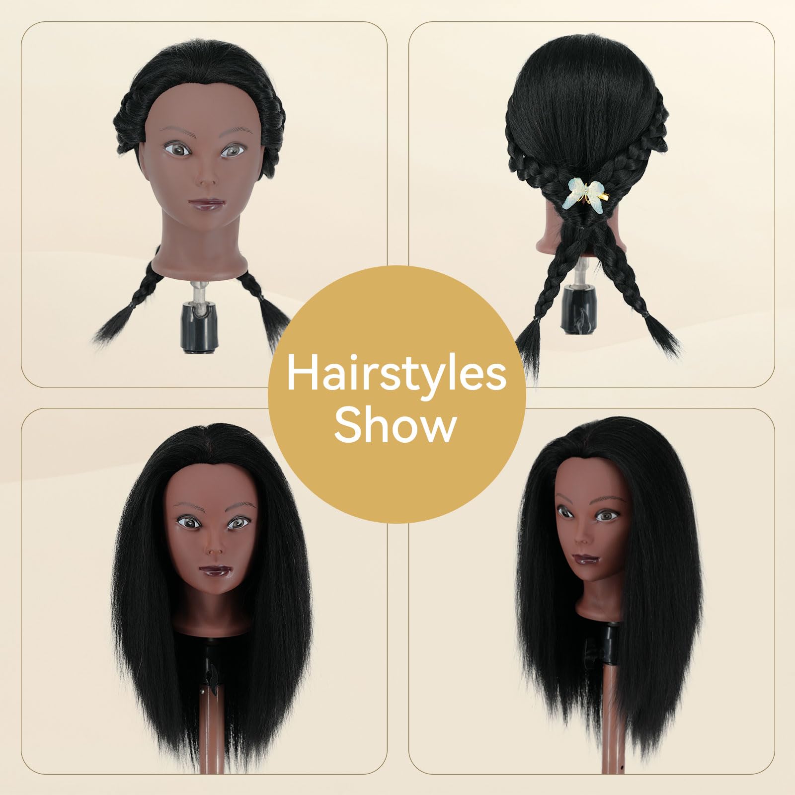 Antique White Mannequin Head with Human Hair 16'' Cosmetology Manikin Doll Head with 100% Real Human Hair Trainning Head for Hairdresser Practice Braiding Hair Styling with Clamp Stand