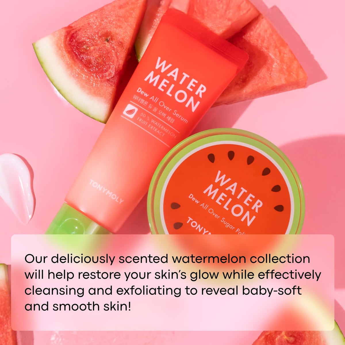 Light Pink TONYMOLY Watermelon Dew Hydrating Body and Face Serum for Glowing Skin, 4oz