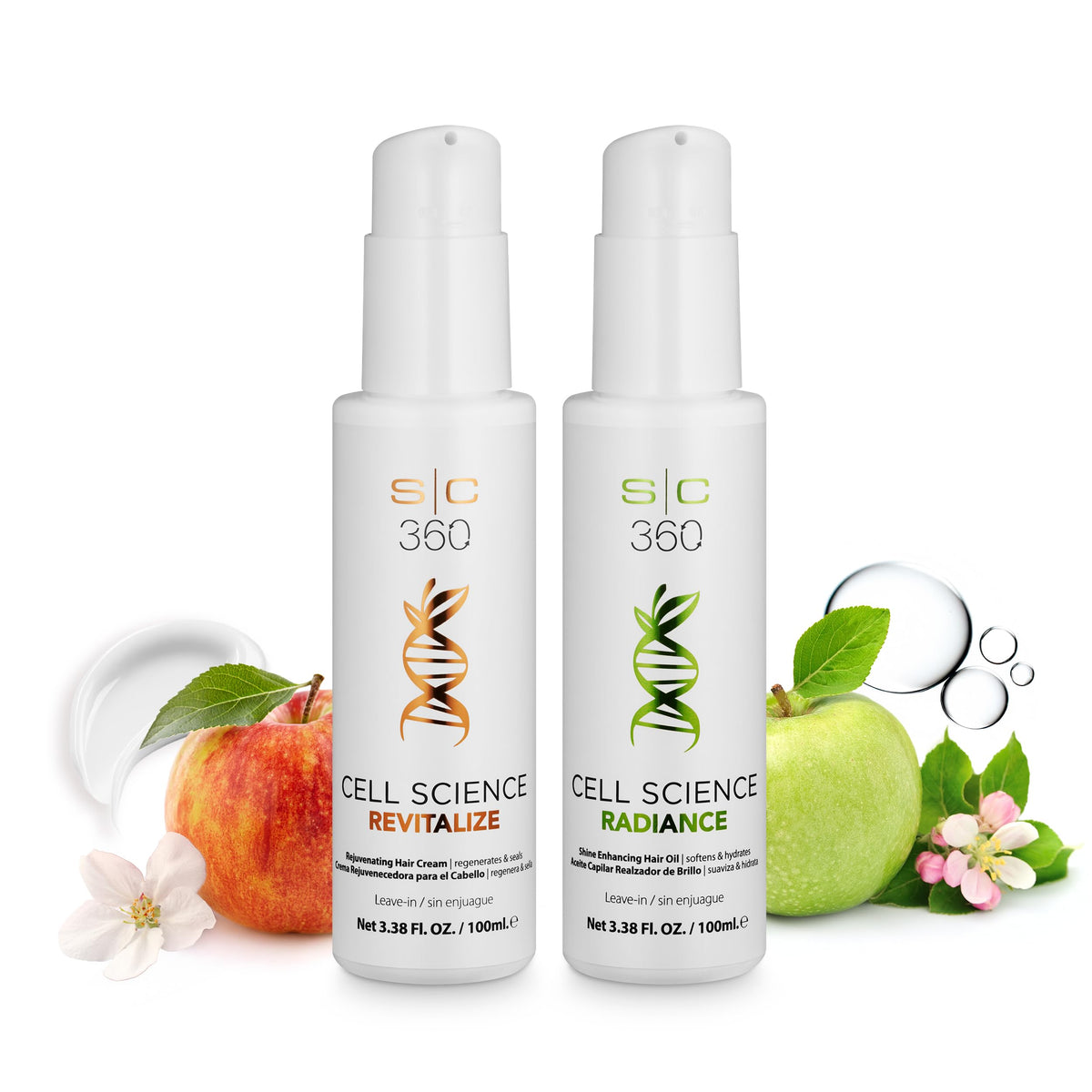 White Smoke StyleCraft SC360 Cell Science Glow Cream & Shine Enhancing Hair Oil Duo Kit - Nourishing & Strengthening Hair Care with Apple Cell Extract, Jojoba, Grape Seed & Argan Oils - 2 x 100mL