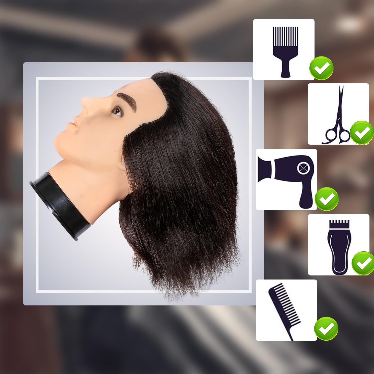 White Smoke Male Mannequin Head with Beard 100% Real Human Hair Haircut Training Head for Cosmetology Manikin Head Doll Head with Stand Practice Cutting Styling,Barber Shop,Cosmetology School