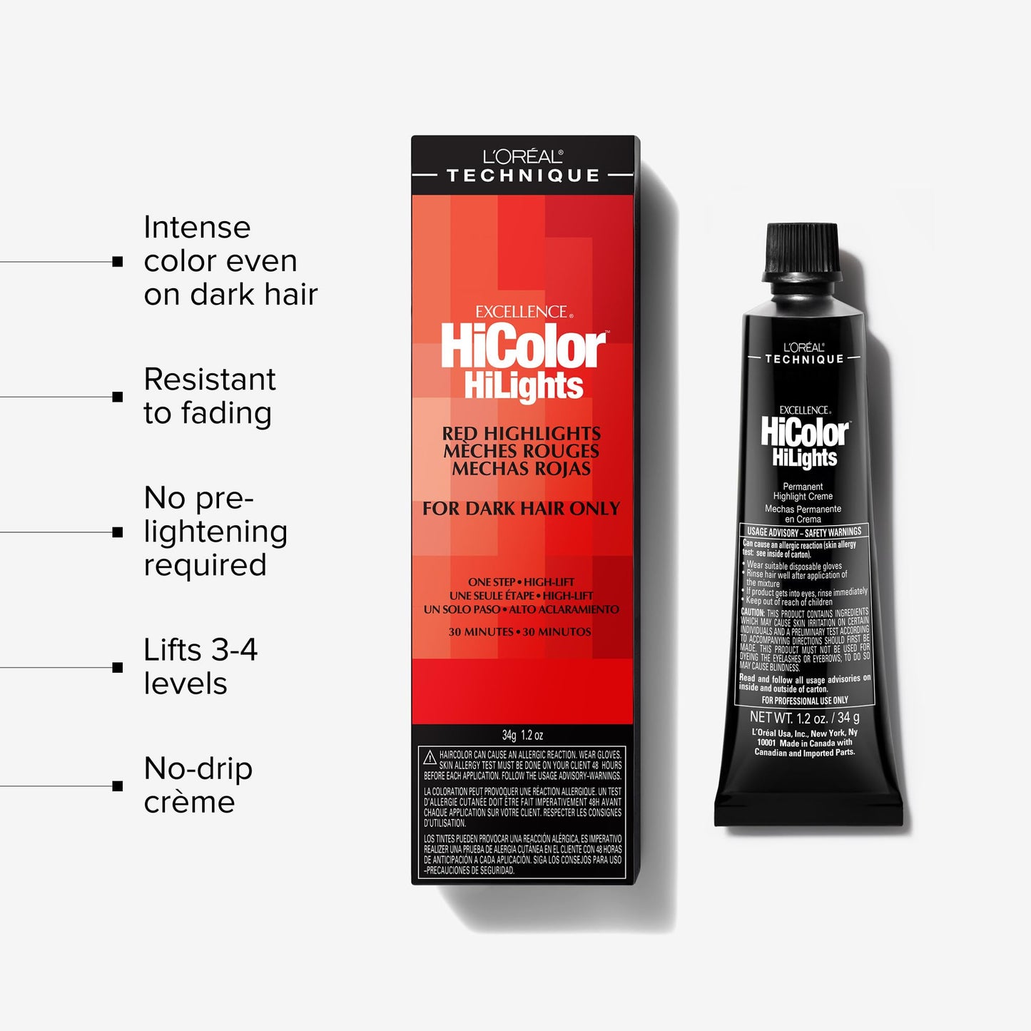 White Smoke L'Oréal Technique HiColor Red HiLights - Permanent Hair Color for Dark Hair, Intense Red Highlights, No Pre-Lightening Required, Rich, No-Drip Crème, Quick Processing Time, Magenta