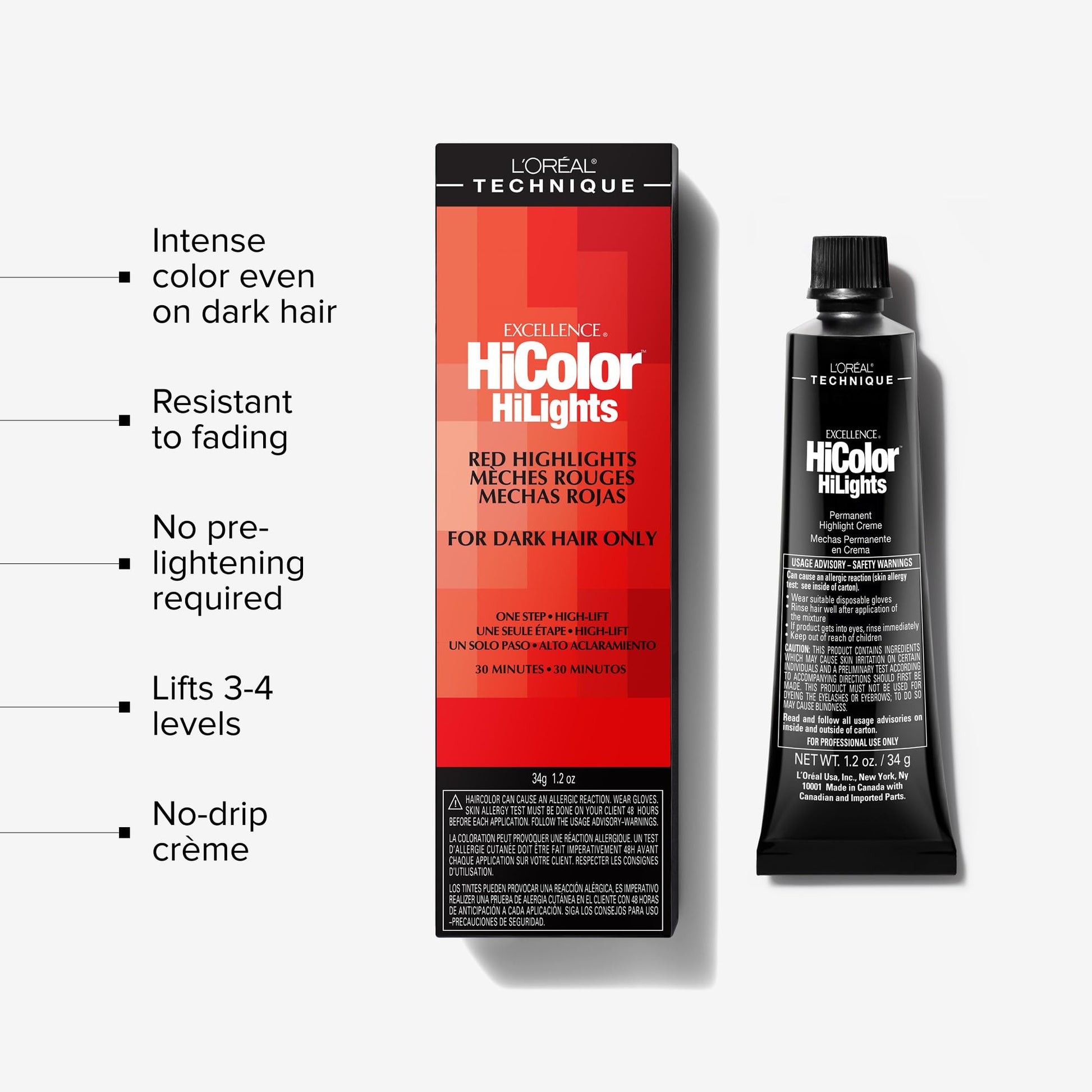 White Smoke L'Oréal Technique HiColor Red HiLights - Permanent Hair Color for Dark Hair, Intense Red Highlights, No Pre-Lightening Required, Rich, No-Drip Crème, Quick Processing Time, Magenta