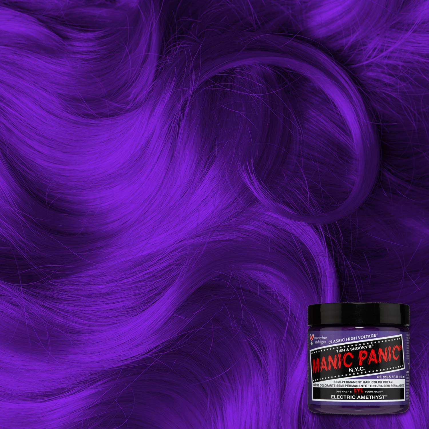 Midnight Blue MANIC PANIC Classic Electric Amethyst Semi Permanent Hair Color - Bright Purple Hair Dye for Women & Men That Lasts 4-6 Weeks - Vegan, Ammonia & Cruelty-Free - Create & Mix Custom Shades (4oz)