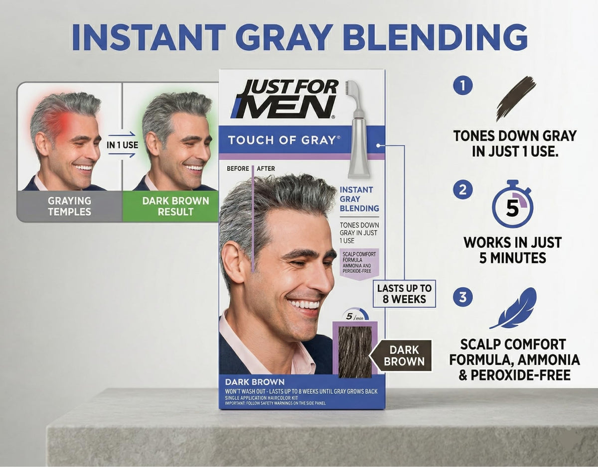 White Smoke JUST FOR MEN Touch of Gray Hair Treatment T-45 Dark Brown, 1 Each (Pack of 11)