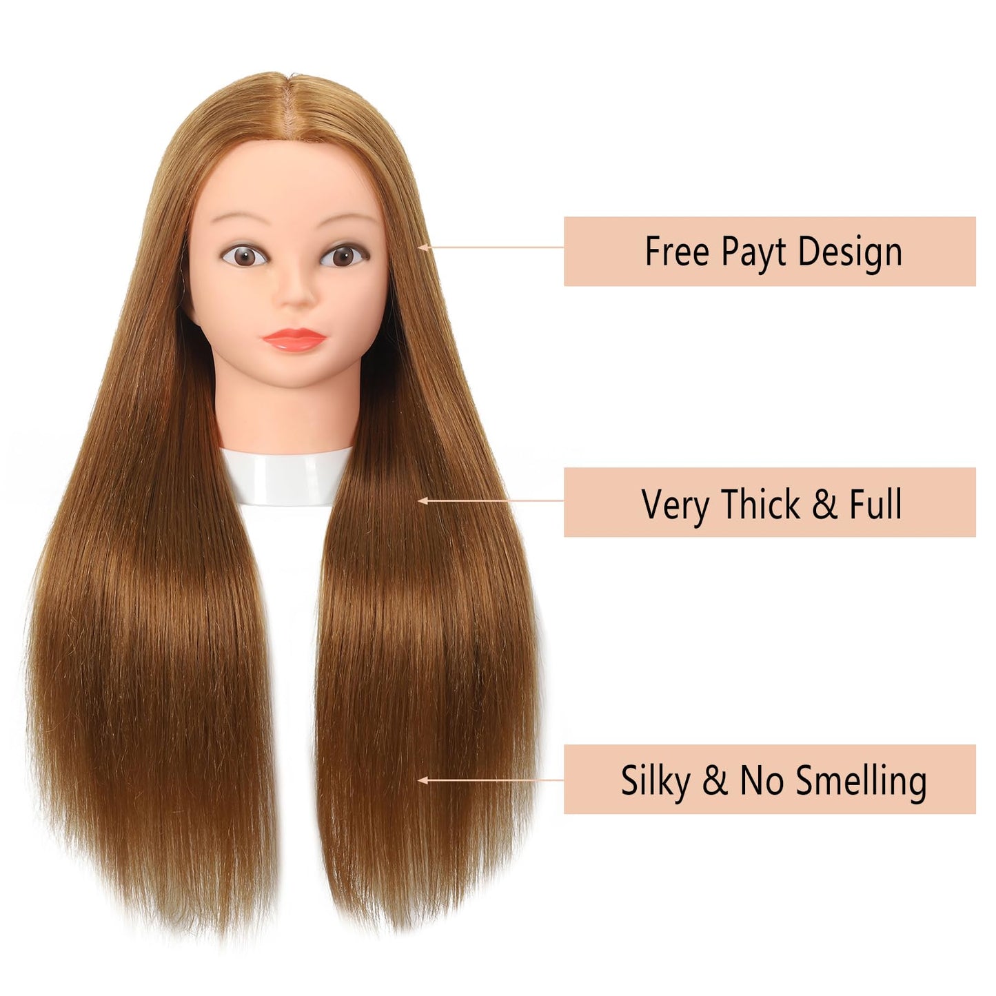 White Smoke Opini Mannequin Head with 80% Human Hair - Straight, 26"-28" Doll Head for Cosmetology & Hairdresser (#27 Light Brown)