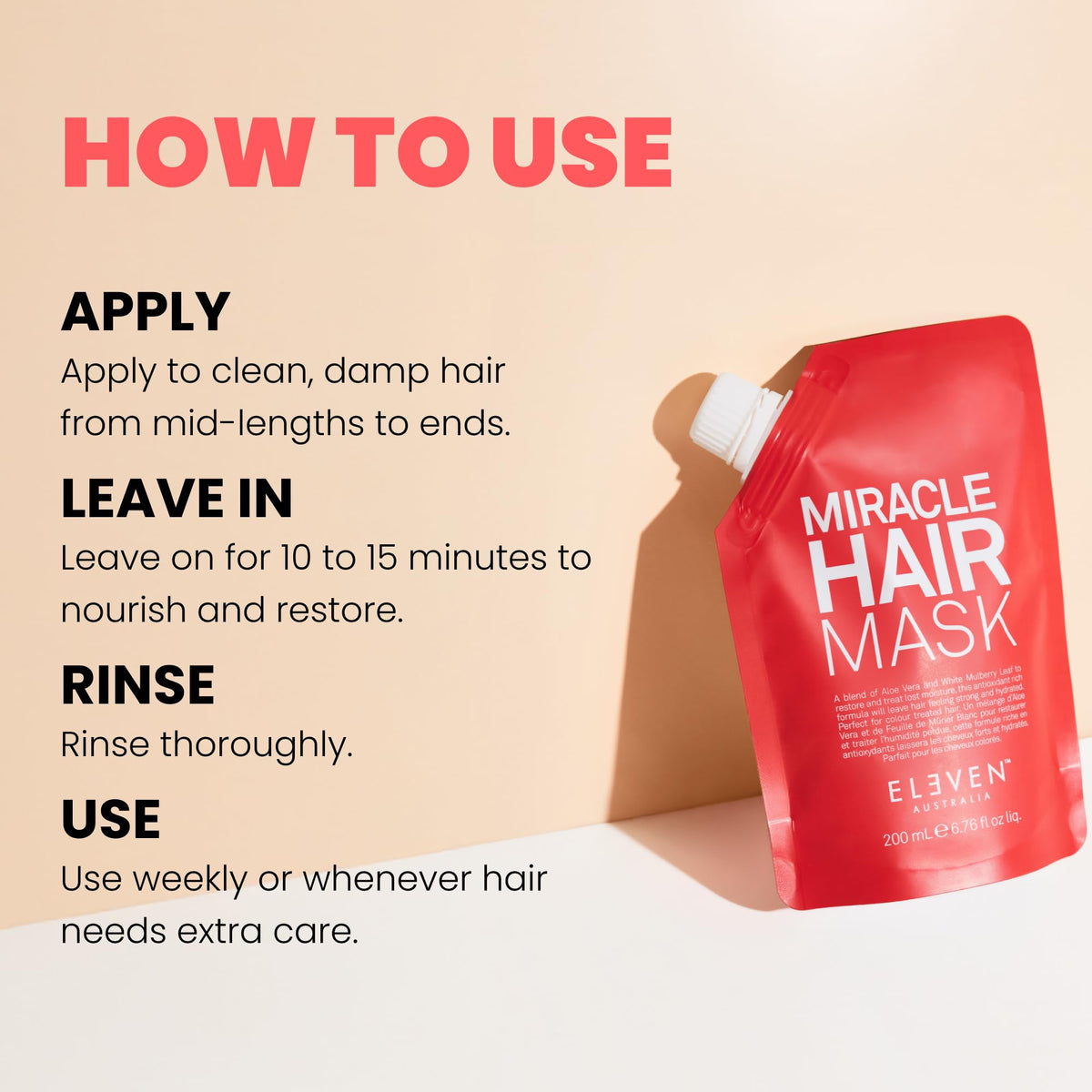 Bisque ELEVEN AUSTRALIA Miracle Hair Mask for Dry Damaged Hair - 6.8 Fl Oz