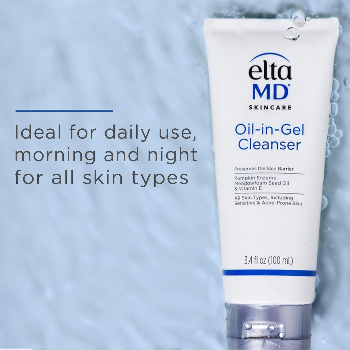 Light Steel Blue EltaMD Oil-In-Gel Face Cleanser, Gentle Makeup Remover, 3.4 oz