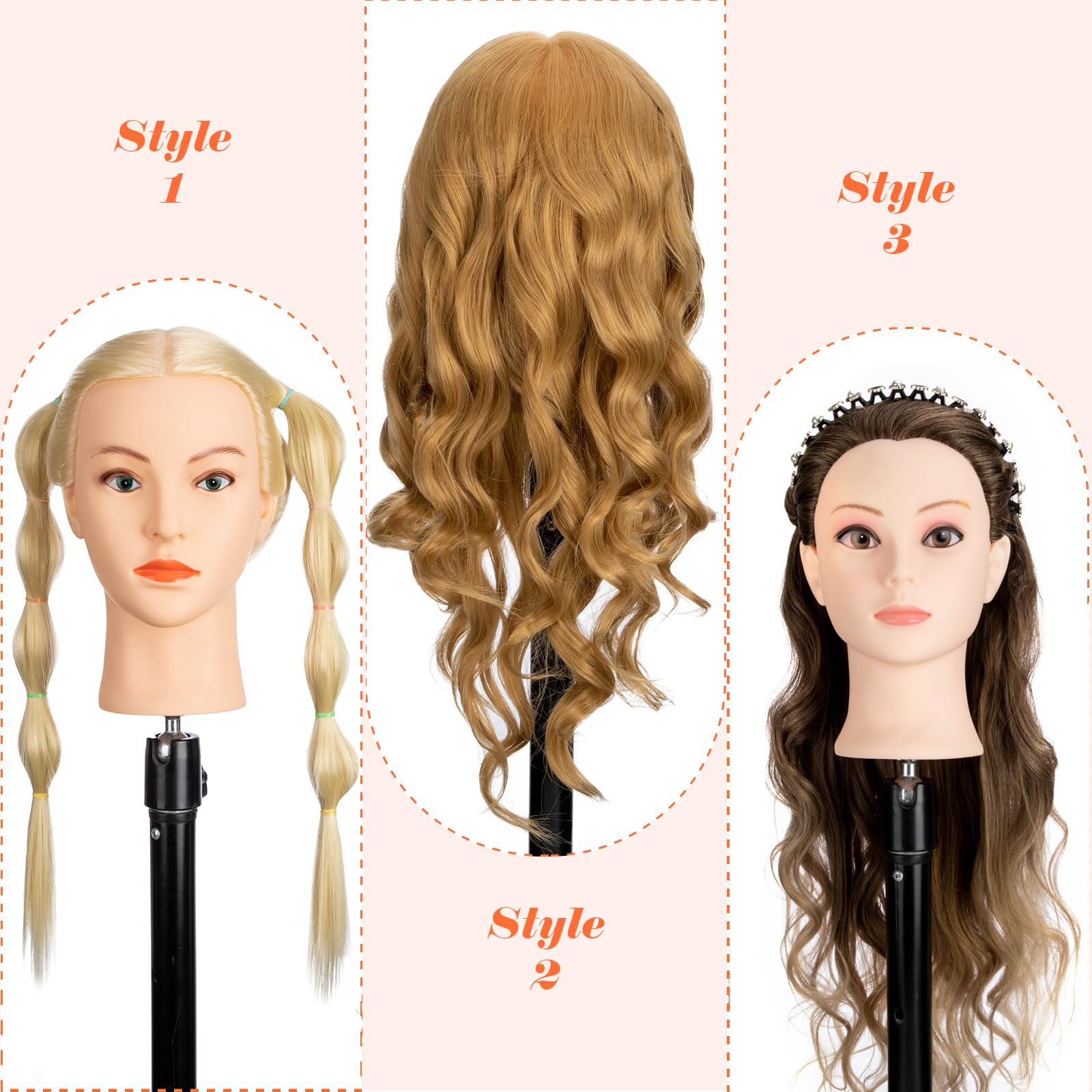 White Smoke 26-28''Mannequin Head 80% Human Hair, Cosmetology Mannequin Head Hairdressers Practice Braiding Doll Head for Hair stly (#613 Blond)