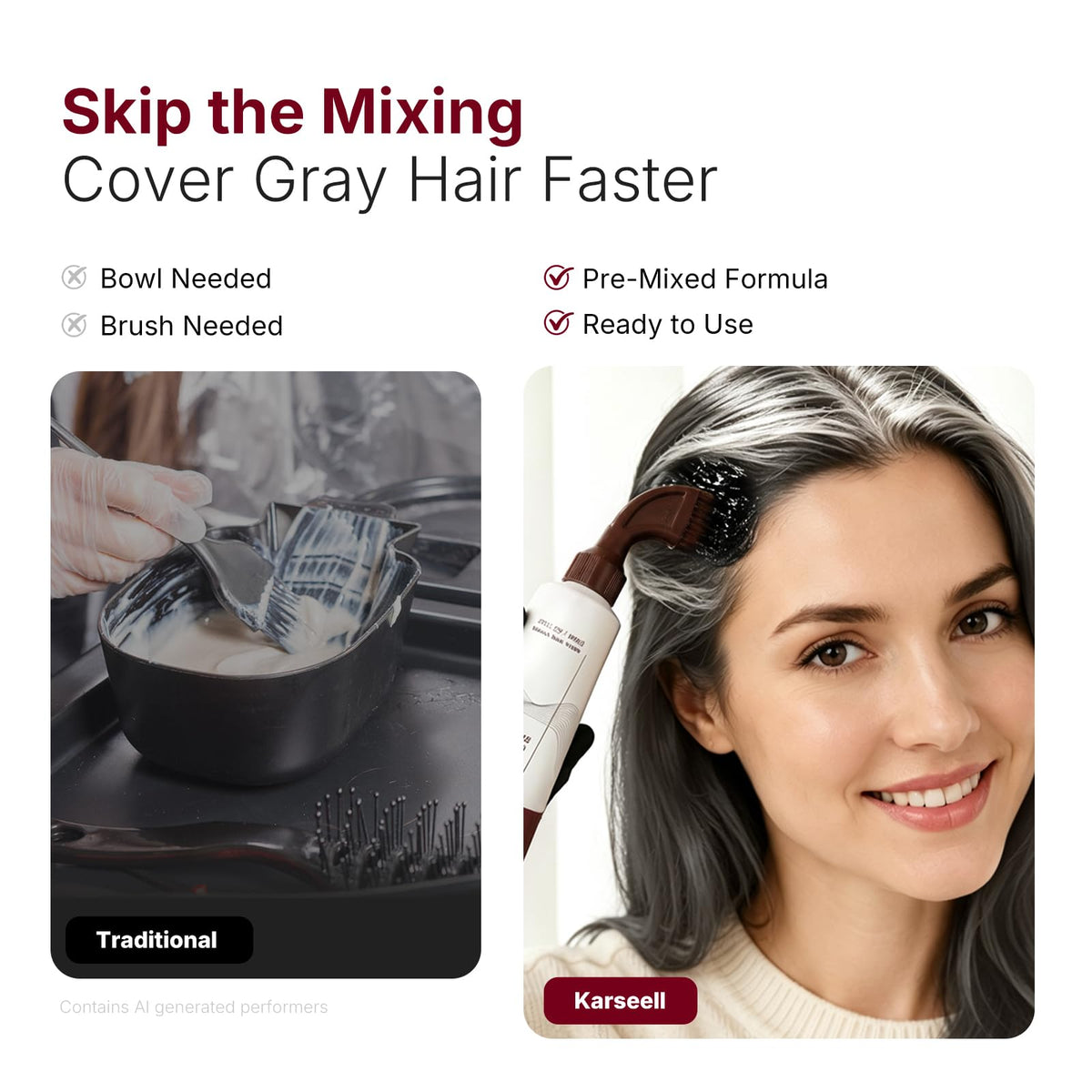 White Smoke Karseell Hair Dye with Comb Applicator, Hair Color for Root Touch Up, Black