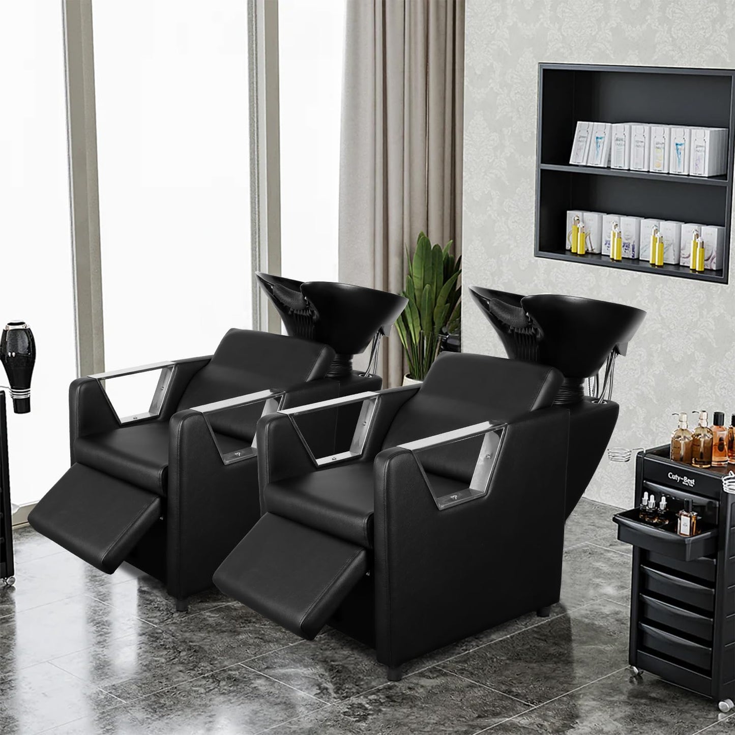 White Smoke Polar Aurora Backwash Chair Adjustable ABS Plastic Shampoo Bowl Sink with Leg Support for Spa Beauty Salon