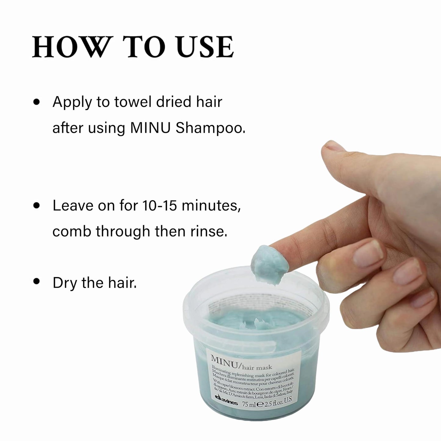 White Smoke Davines MINU Hair Mask, Deep Nourishing Treatment for Color Treated Hair - Illuminating & Restorative - Weightless Shine & Silky Feel with Salina Caper Extract, 8.45 Fl Oz