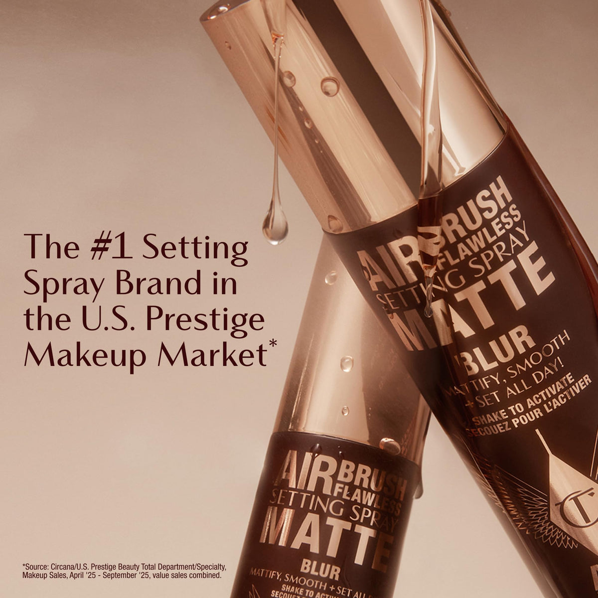 Tan Charlotte Tilbury Airbrush Flawless Matte Setting Spray – Ulta-Fine Mist to Prime & Set Makeup Up to 16Hr – Oil and Shine Control with Blurring Matte Finish, Humidity & Waterproof