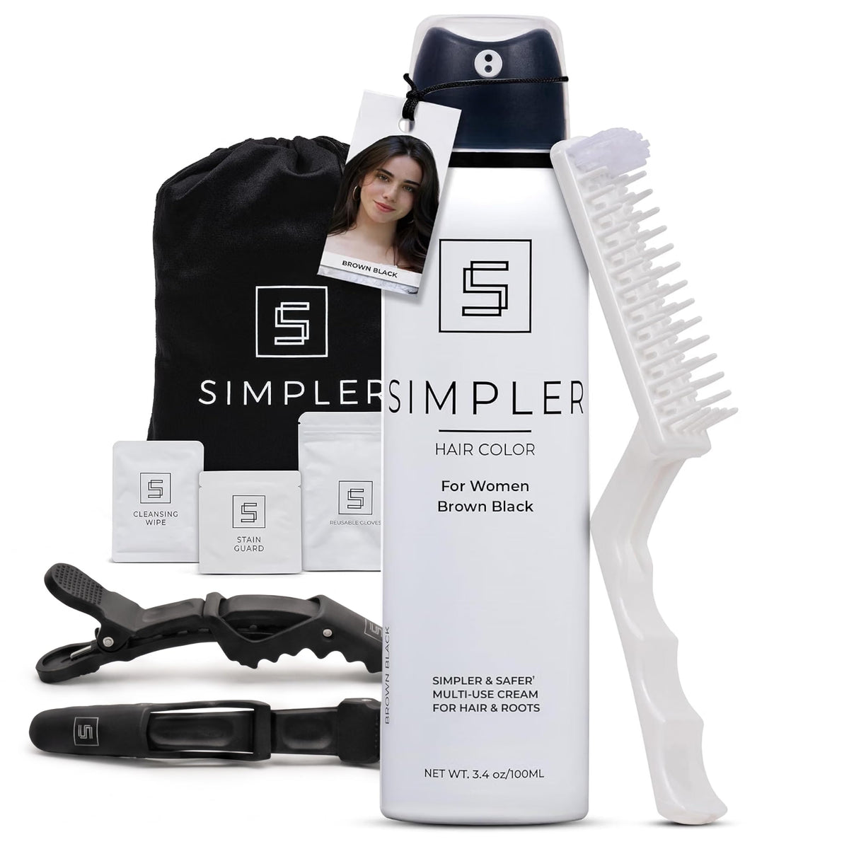 White Smoke Simpler Hair Color - Women's Full Coverage Hair Dye Kit, Brown Black