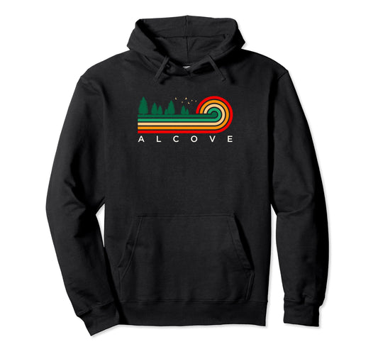 Black Evergreen Vintage Stripes Alcove, New York Pullover Hoodie