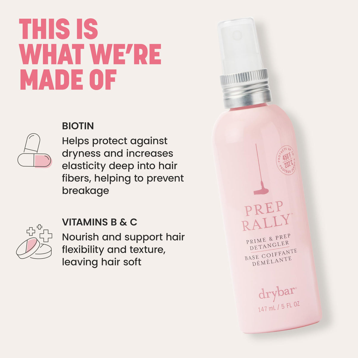 Misty Rose Drybar Prep Rally Prime & Prep Detangler