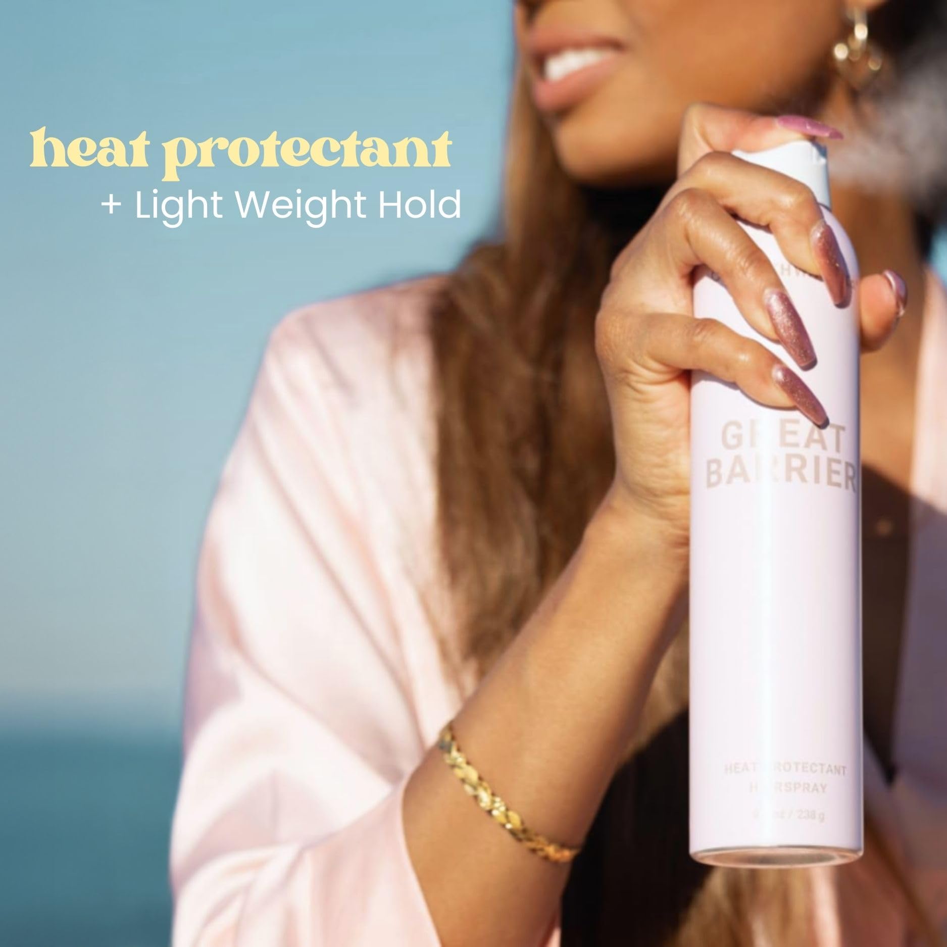 Misty Rose The Beachwaver Co. Great Barrier Heat Protectant Hair Spray - Full Size (8.4 Oz) | Multi-Purpose Treatment for Heat Protection, Flexible Hold & No Frizz | Polynesian Pink Sugar Fragrance