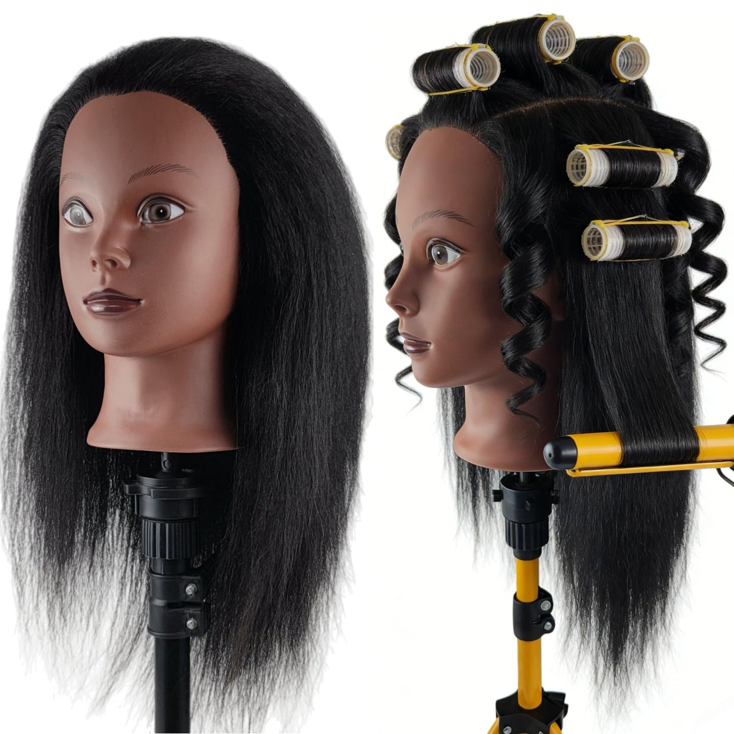 White Smoke Yiifiulyn African Mannequin Head with 100% Real Hair, Cosmetology Doll Head for Hairdresser Practice Hair Styling - Mannequin Head for Kids Practice Braiding Hair