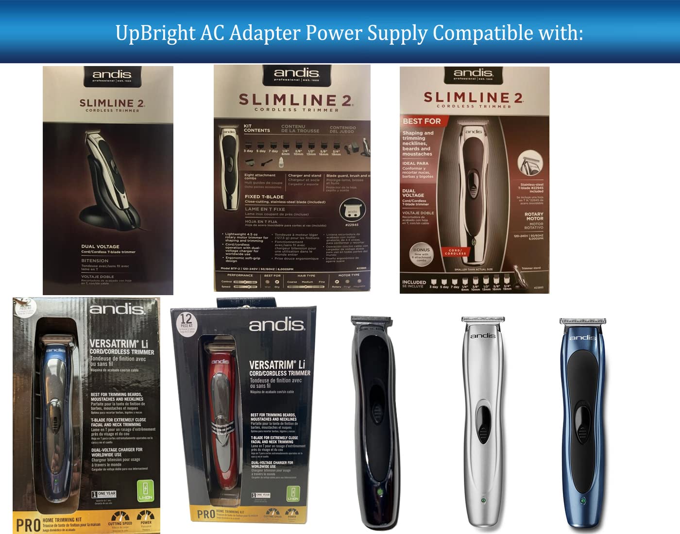 White Smoke UpBright 1.3V 1.5A AC/DC Adapter Compatible with Andis BTF BTF-2 BTF2 22725 23885 VersaTrim Li Cordless Trimmer Slimline 2 No 395885 25195 Clipper 22913 BTFL 1.3VDC 1500mA Power Supply Battery Charger