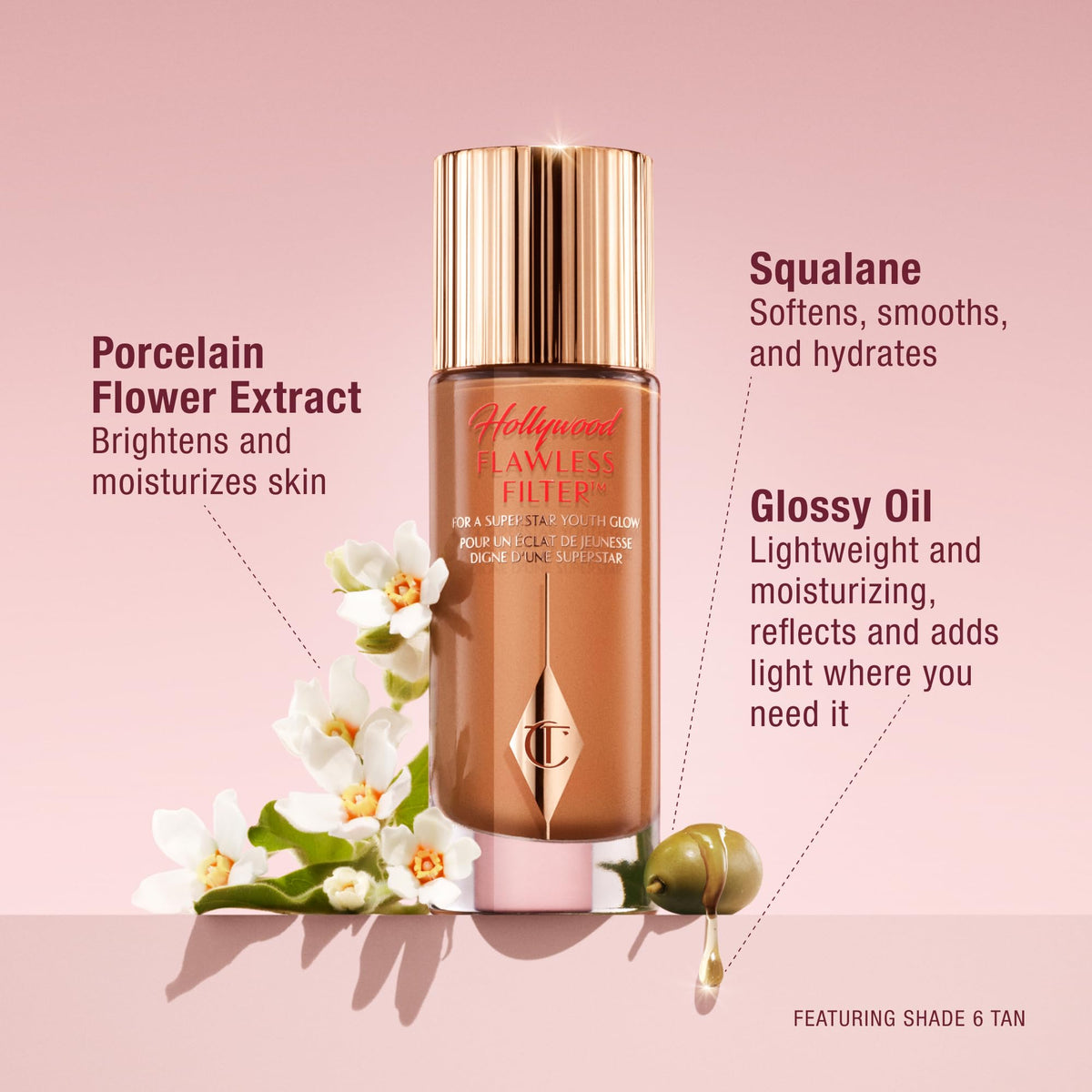 Misty Rose Charlotte Tilbury Hollywood Flawless Filter - Multi‑Use Makeup Primer, Complexion Booster & Illuminating Liquid Highlighter with Sheer Coverage - Smooths & Blurs Skin
