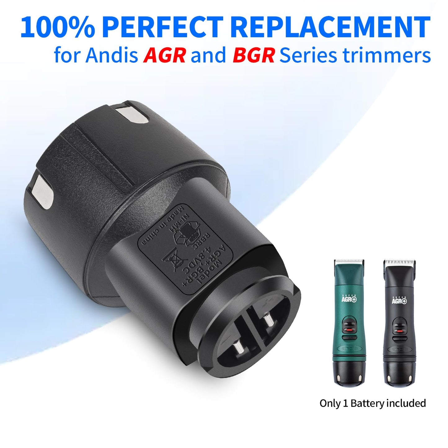 White Smoke Sicimly Replacement Battery for Andis PowerGroom AGR/BGR Clippers,Compatible with for Andis Super AGR Plus, AGR+, BGR+, Bgrc Series Cordless Clippers.2200mAh High-Capacity NiMH Pack.