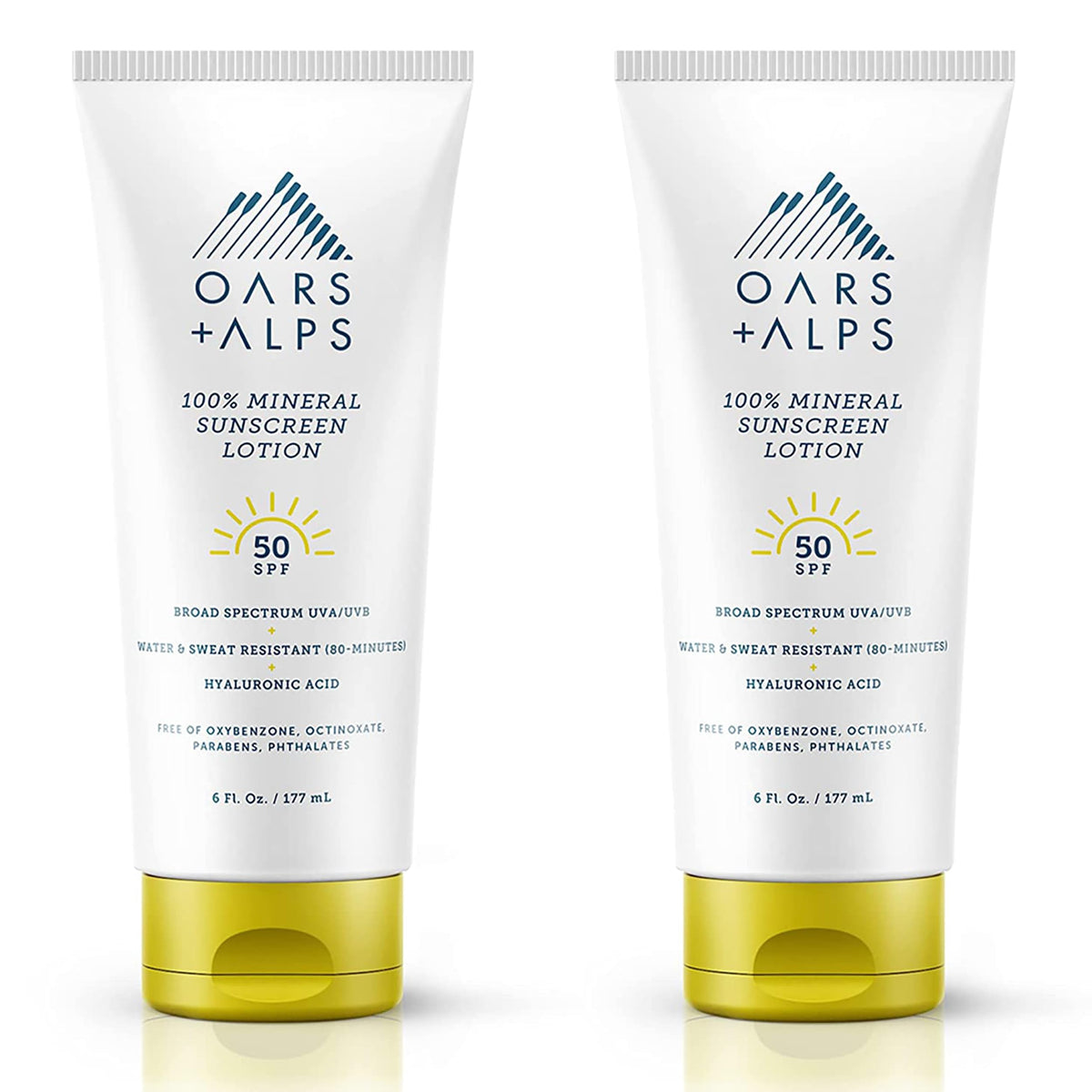 White Smoke Oars + Alps SPF 50 Mineral Face + Body Sunscreen Lotion, 2pk, 6 Fl Oz