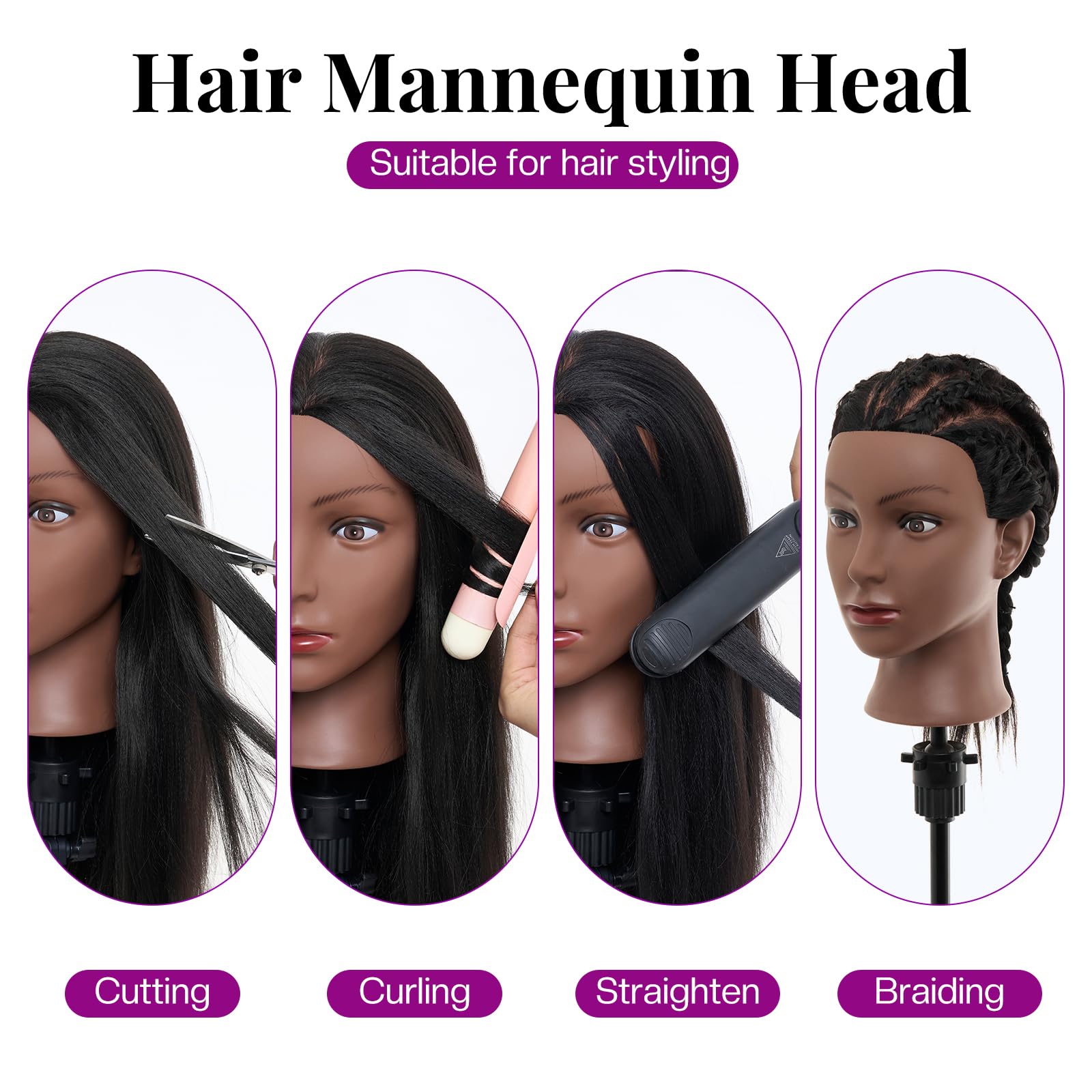 White Smoke 20-22" Mannequin Head,100% Real Human Hair Mannequin Head, Braiding Cosmetology Manikin Doll Head for Hair Styling Training with Table Clamp,Braiding Set(Light brown) Hair Extensions