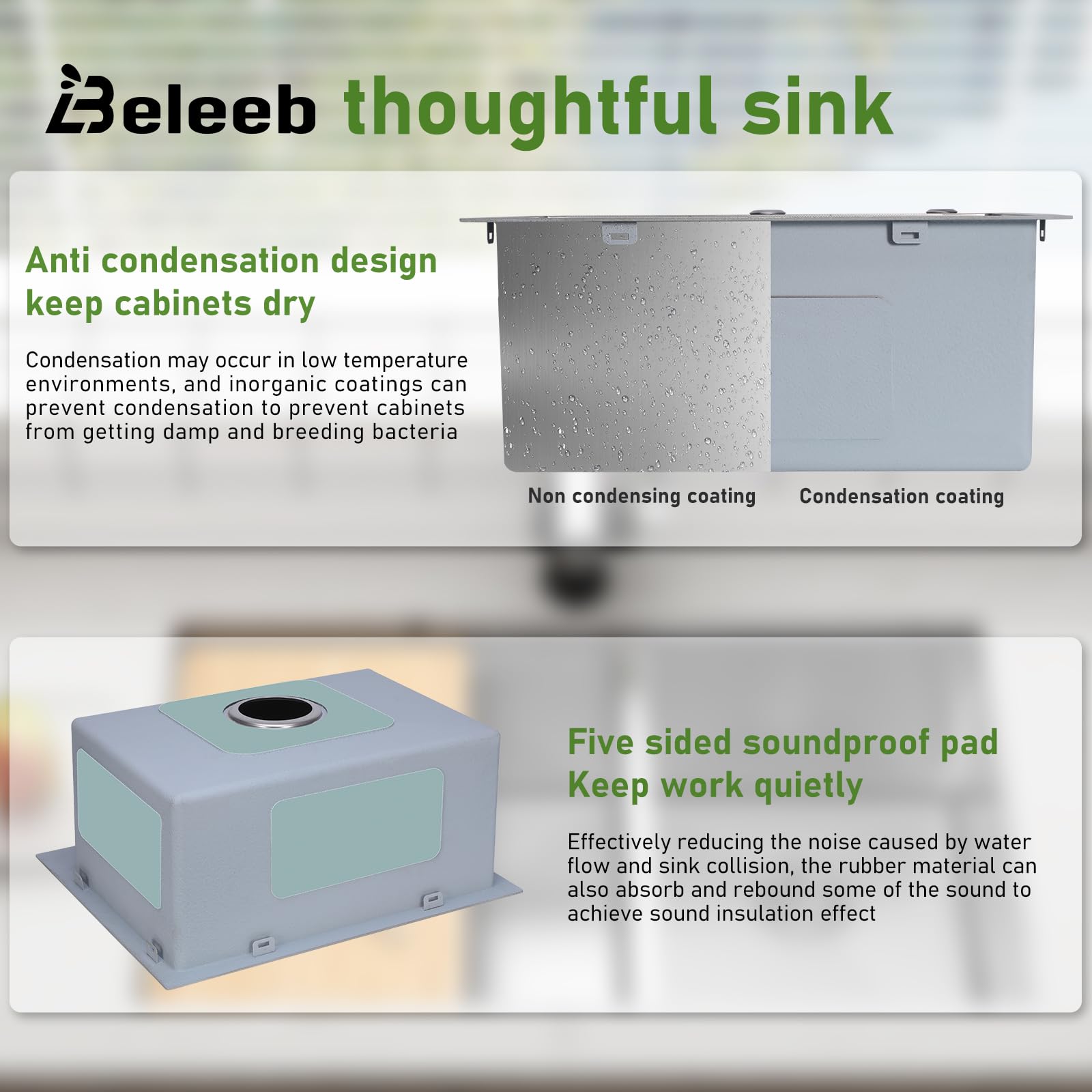 Gray Beleeb Drop In Kitchen Sink 20x16", 9" Basin Depth, 18 Gauge Stainless Steel Sink, 3D Embossed Surface Finish Top Mount with Accessories