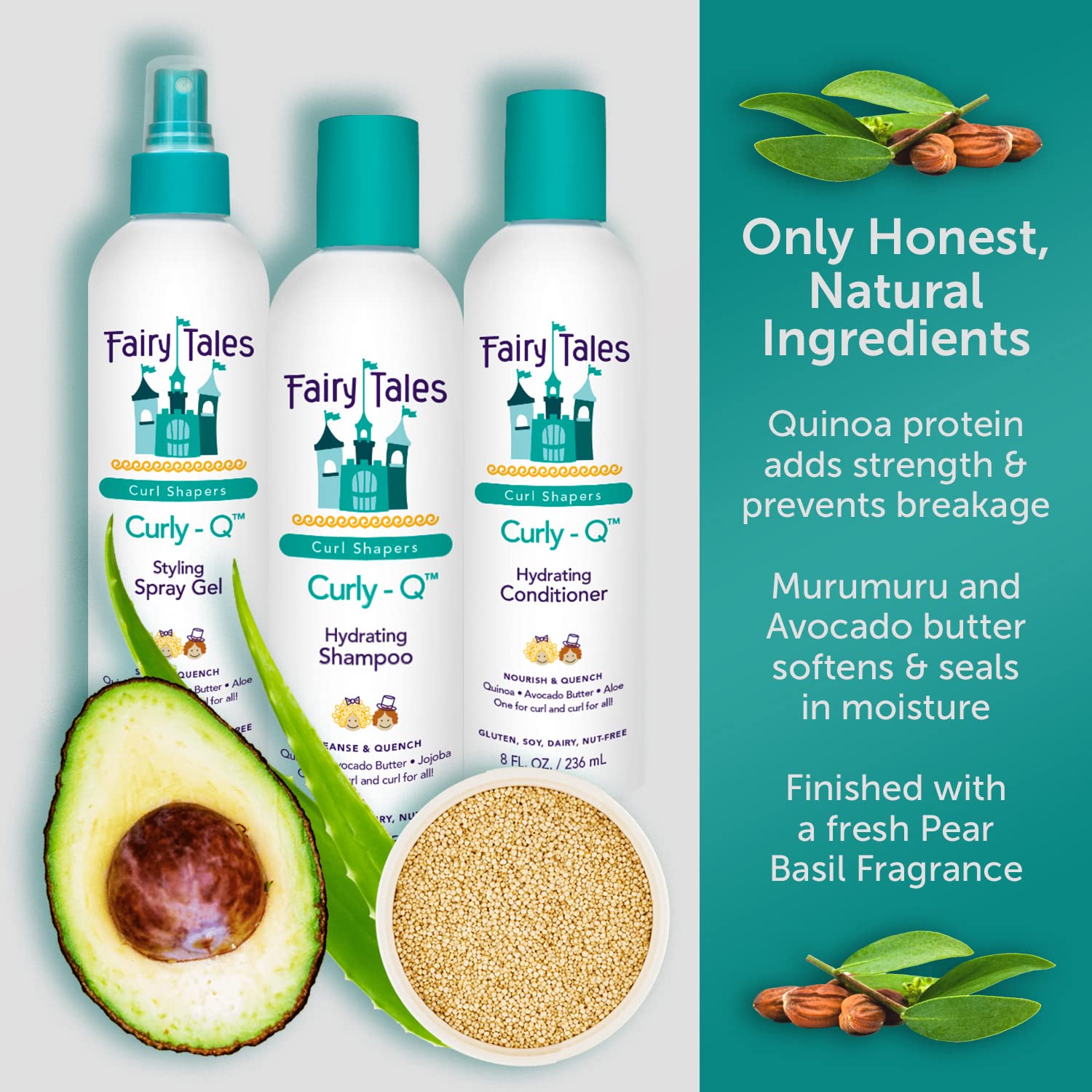 Light Sea Green Fairy Tales Curly Q Hydrating Kids Shampoo 12oz and Styling Spray Gel 8oz - Paraben, Sulfate, Gluten, and Nut Free - For All Curl Types Including Multi Cultural Hair (2 Pack)