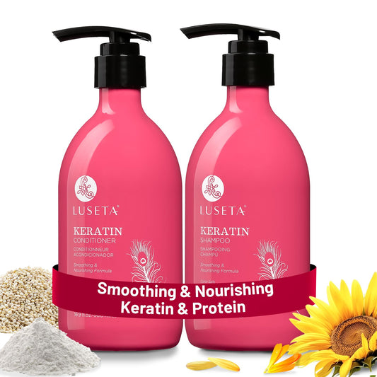 White Smoke Luseta Keratin Shampoo and Conditioner for Color Treated Damaged & Dry Hair, Keratin Hair Treatment for Smoothing, Nourishing & Strengthening, Color Safe, Free of Sulfates and Gluten 2 X 16.9Oz