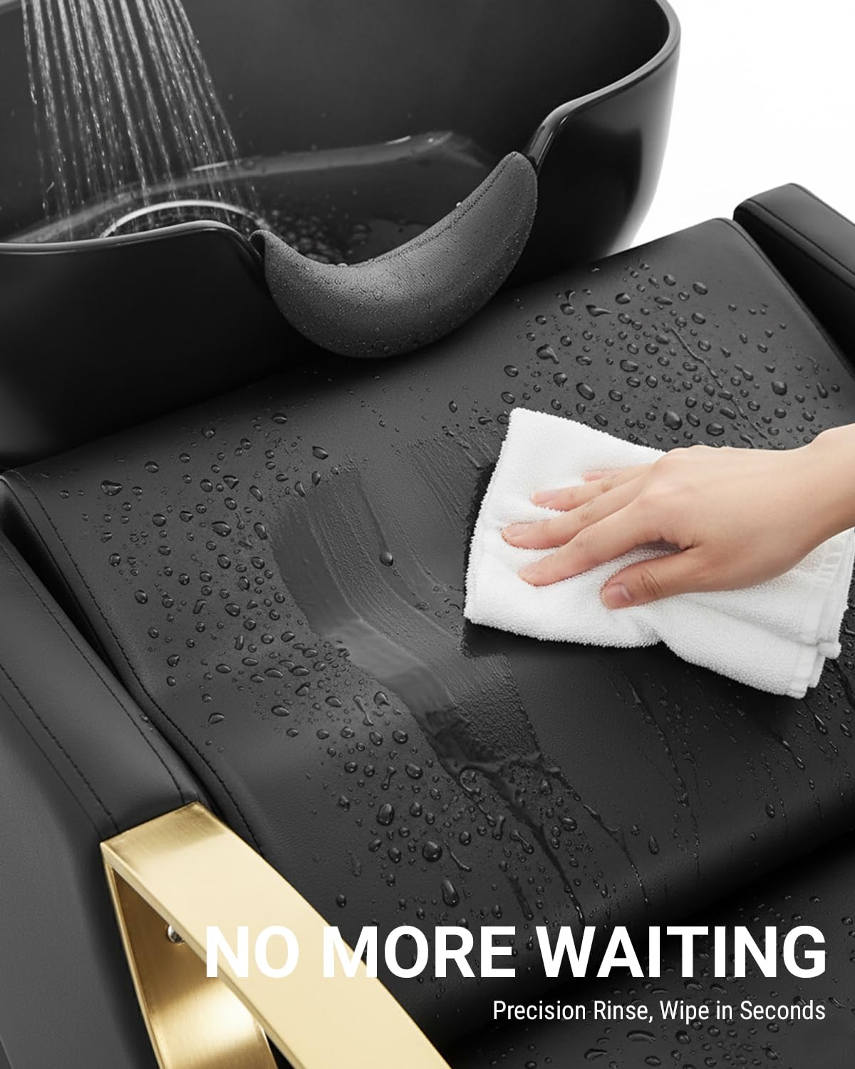 Dark Slate Gray IJIALIFE Shampoo Bowl and Chair Set for Salon – Backwash Barber Sink Station with Footstool & Gold Armrests – Heavy Duty 450lbs Hair Washing Chair with Deep Basin & Neck Rest for Spa Beauty Stylist