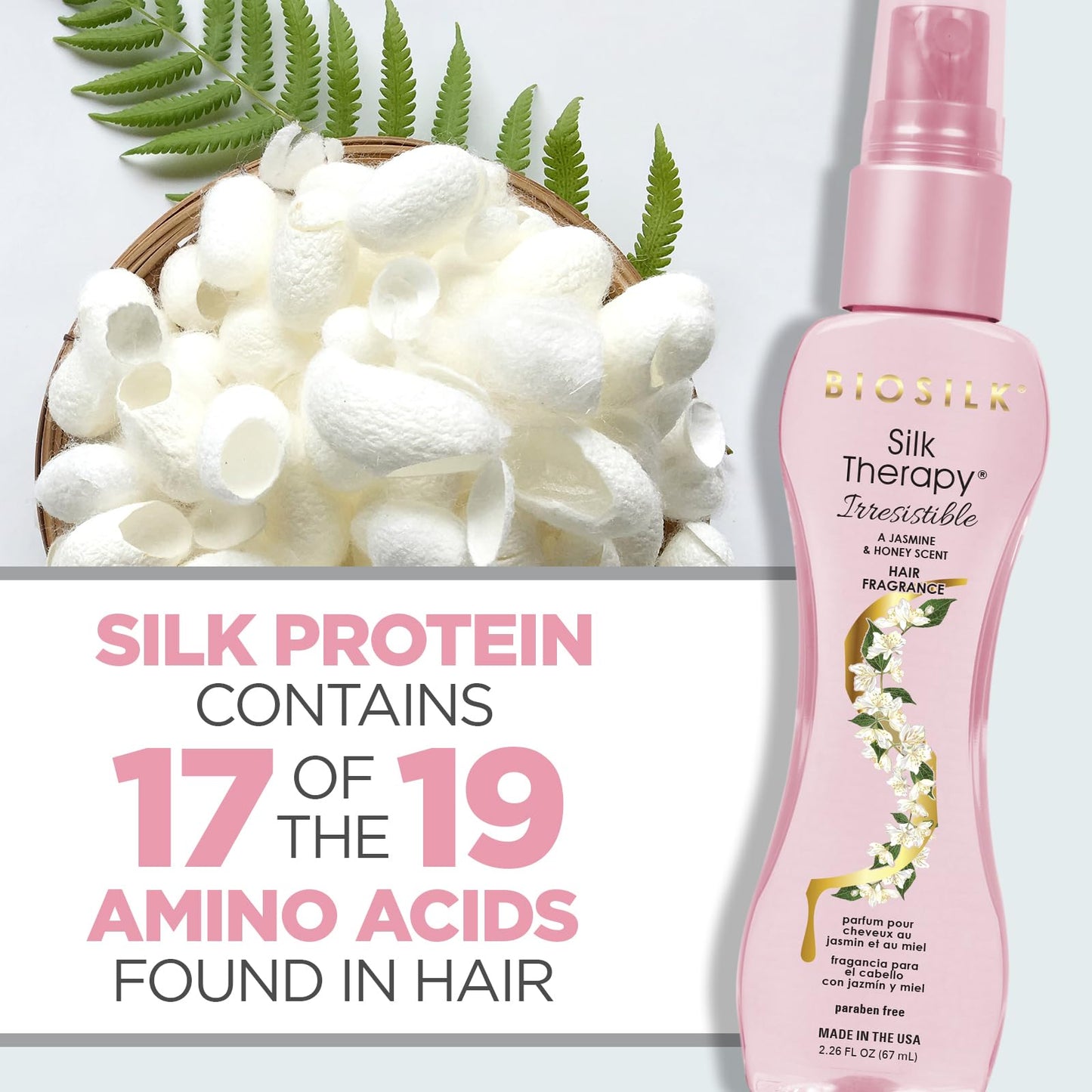 White Smoke BioSilk Irresistible Collection Silk Therapy Hair Fragrance 2.26oz. Jasmine & Honey Scent, 2.26 ounces