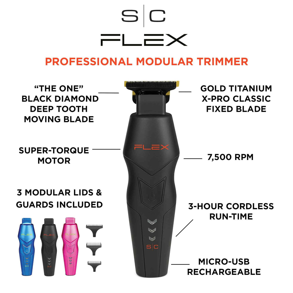 White Smoke STYLECRAFT Flex Professional Modular Super-Torque Cordless Hair Trimmer