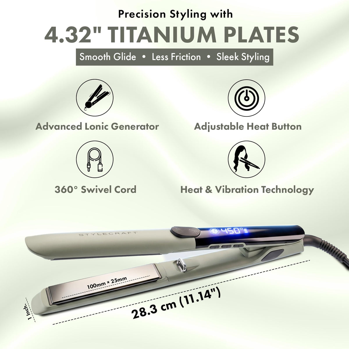 White Smoke StyleCraft Sage 1-Inch Vibrating Titanium Flat Iron Hair Straightener