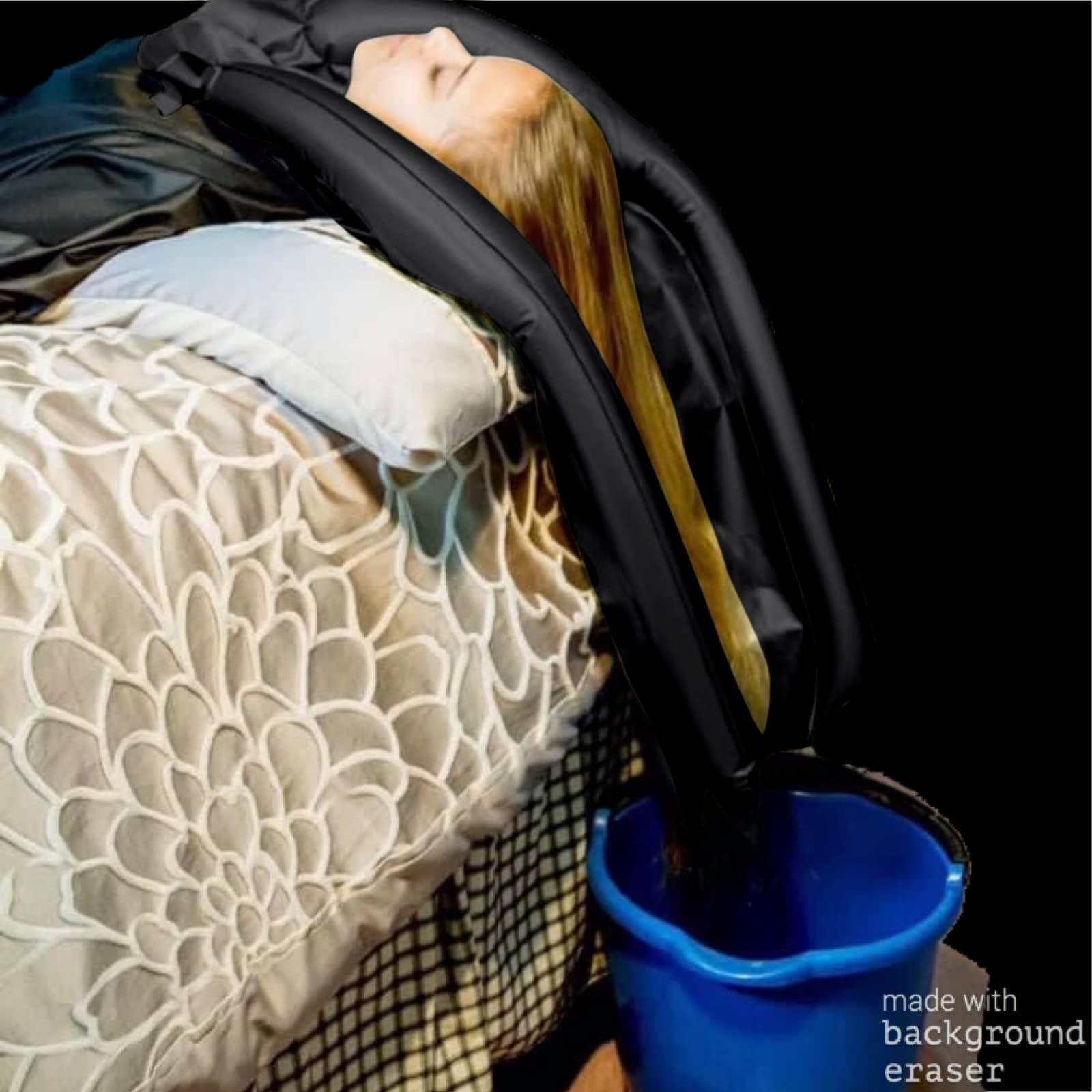 Black Inflatable Shampoo Funnel Cape for Washing Hair in Any Chair and Basin. Black Portable Tray Device to Use in Salon, at Home, Nursing Home or Hospital to Help Keep Clothes Dry! Pump Included!