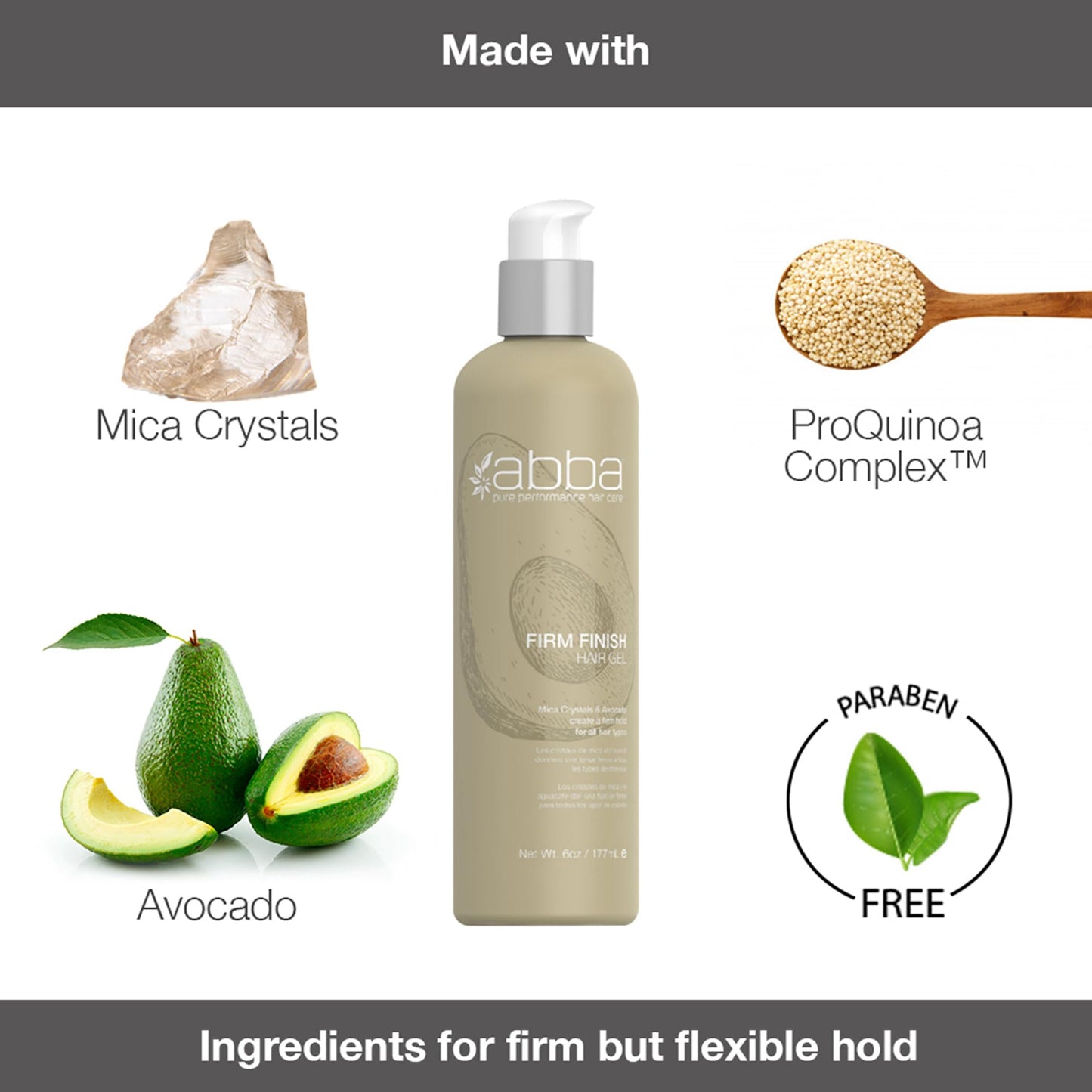 White Smoke ABBA - Pure Style Gel Medium Hold – Mica Crystals & Avocado, 6 fl oz