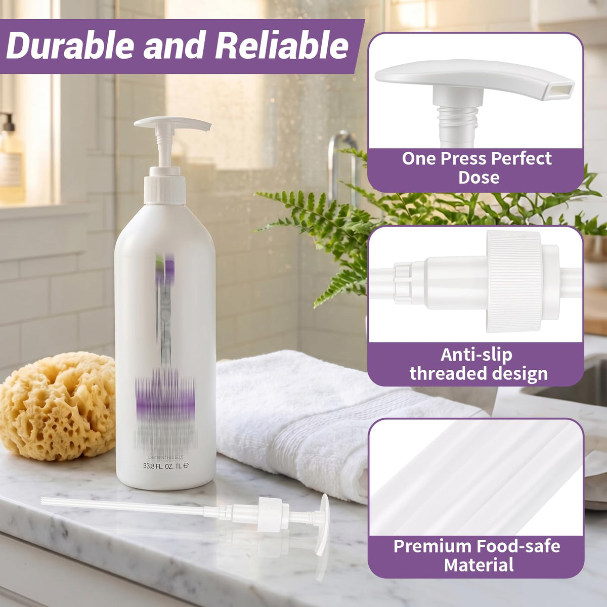 White Smoke 3-Pack Shampoo&Conditioner Liter Pump Compatible with Biolage 33.8oz Bottle