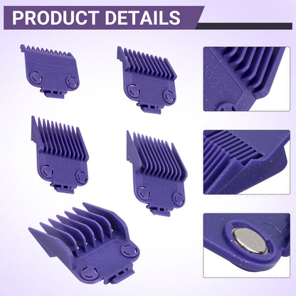 White Smoke 01410 Dual Magnetic Clipper Guards Replacement for Andis Master Hair Clippers MBA, MC-2, ML, PM-1, PM-4, and PM-5, PM Family Hair Clippers, 5 Packs Waterproof Clipper Comb Set, Purple