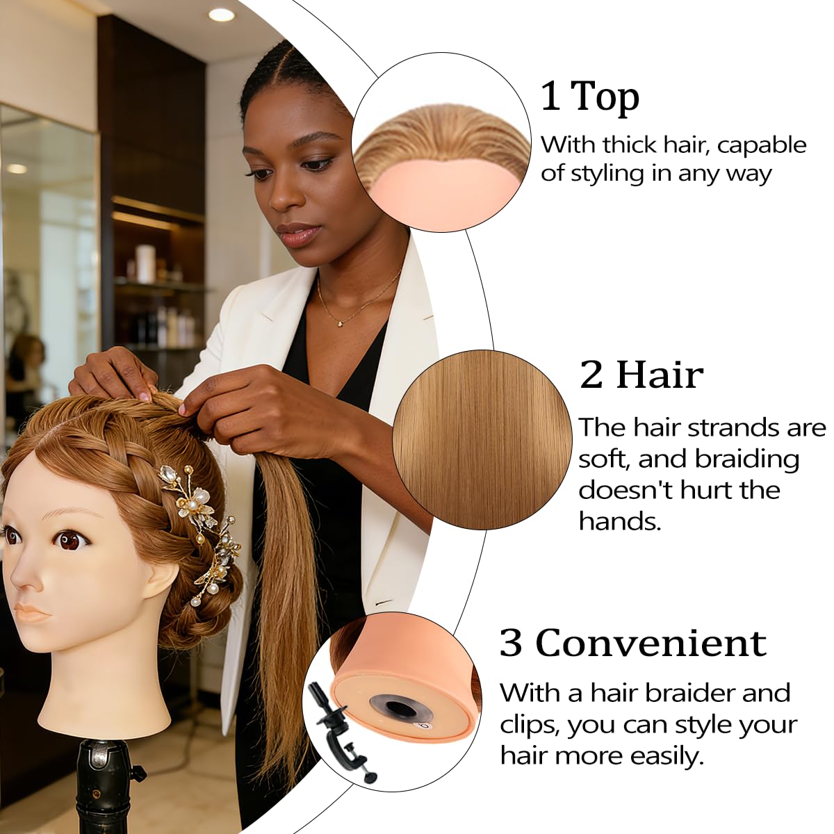 White Smoke Mannequin Head Human Hair For Braiding，Straight 22Inch Doll Head for Cosmetology & Hairdresser with Stand (Golden)