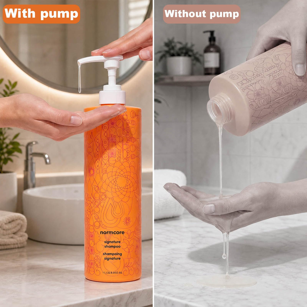 Light Gray Shampoo and Conditioner Pump Compatible with amika 1L/33.8 Fl Oz Bottles, Dispensing Liter Pump for amika Shampoo and Conditioner, White